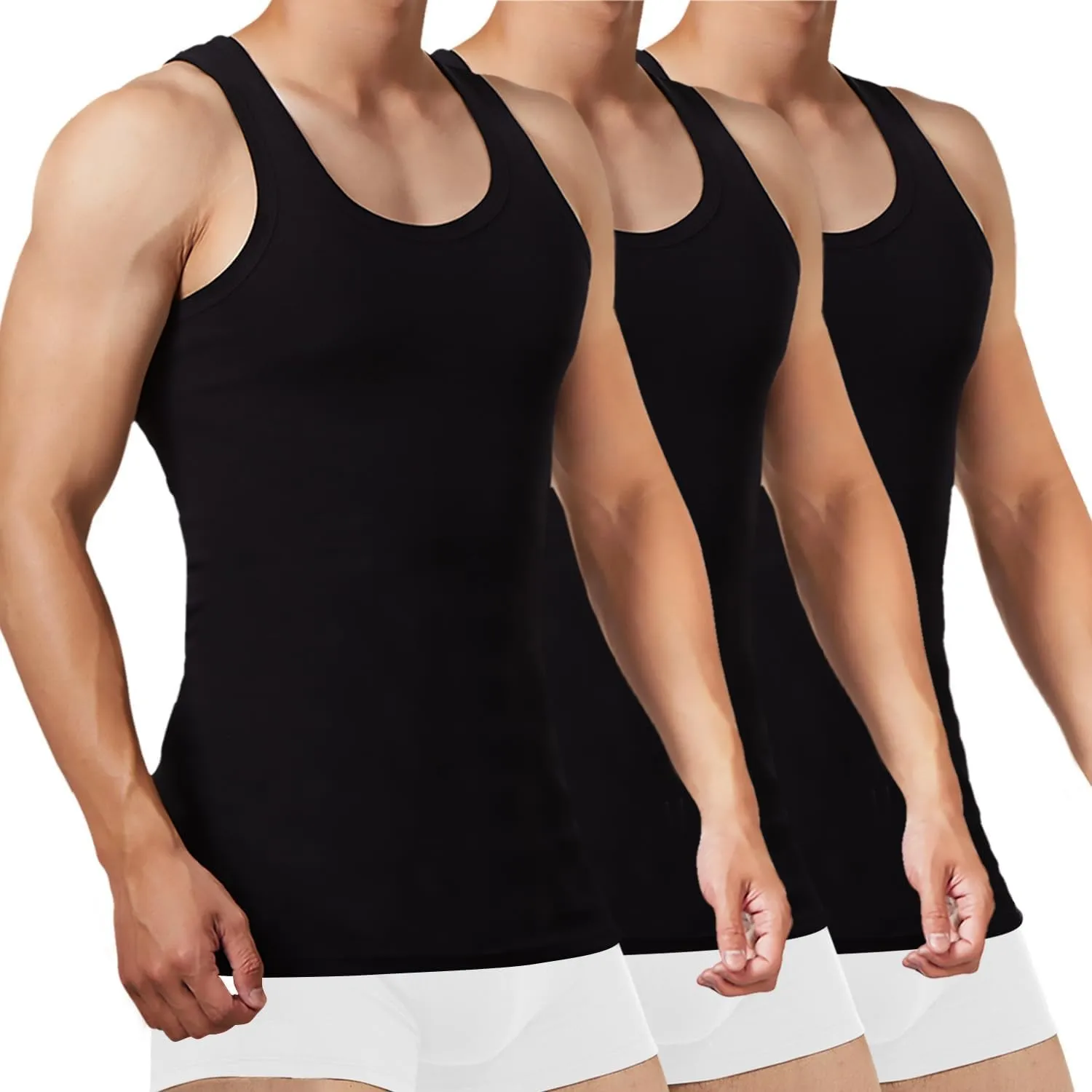 FALARY Unterhemd Herren 3/5er Pack Tank Top 100% Baumwolle Männer Weiß Schwarz Mehrfarbig alle Größen gekämmte Feinripp