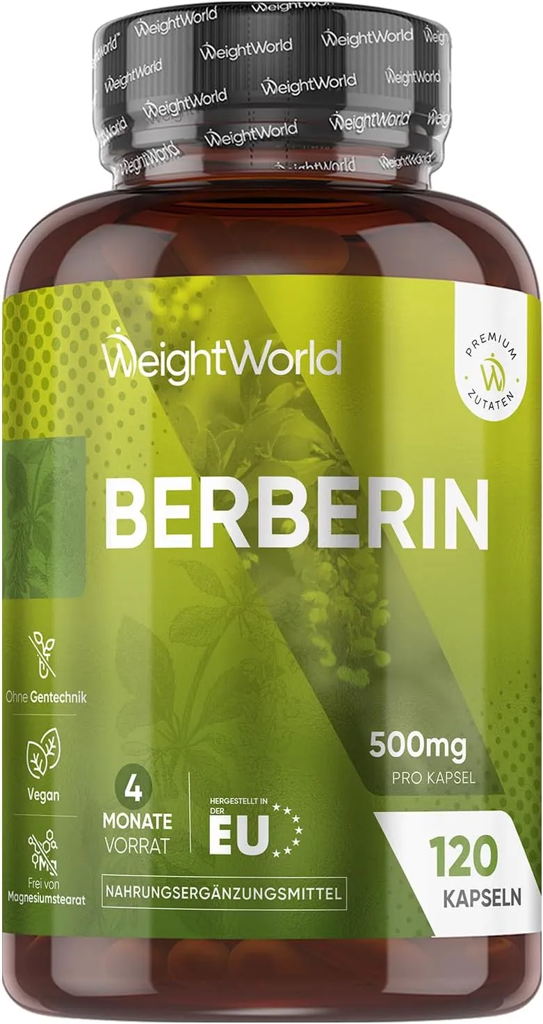 Berberin Kapseln - 4 Monate Vorrat - 120 vegane Berberin 500 mg Kapseln - Berberin 85% (Quelle: Berberis aristata) - 1 …