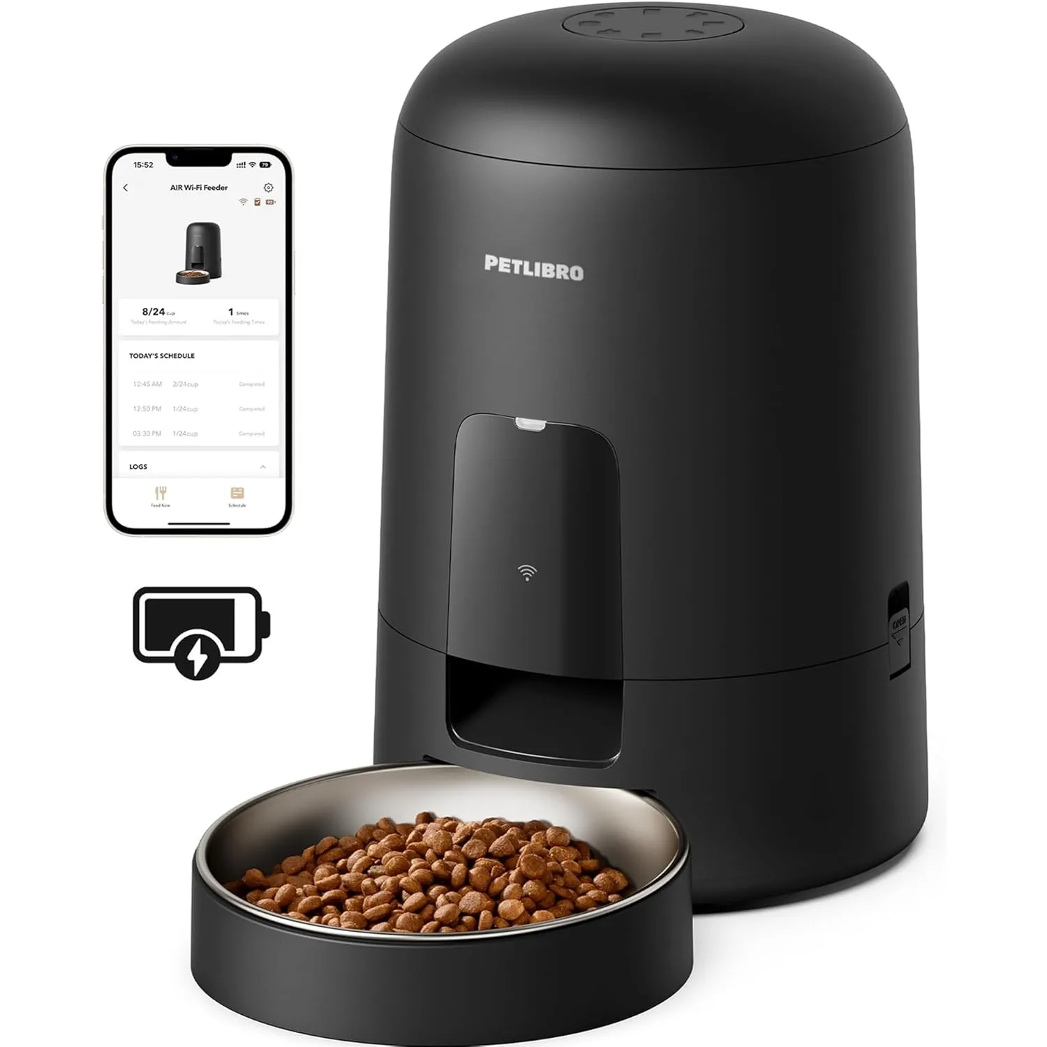 PETLIBRO Futterautomat Katze, Katzenfutter Automat Kabellos 2,4G WiFi Intelligenter Futterspender Katze, Wiederaufladba…