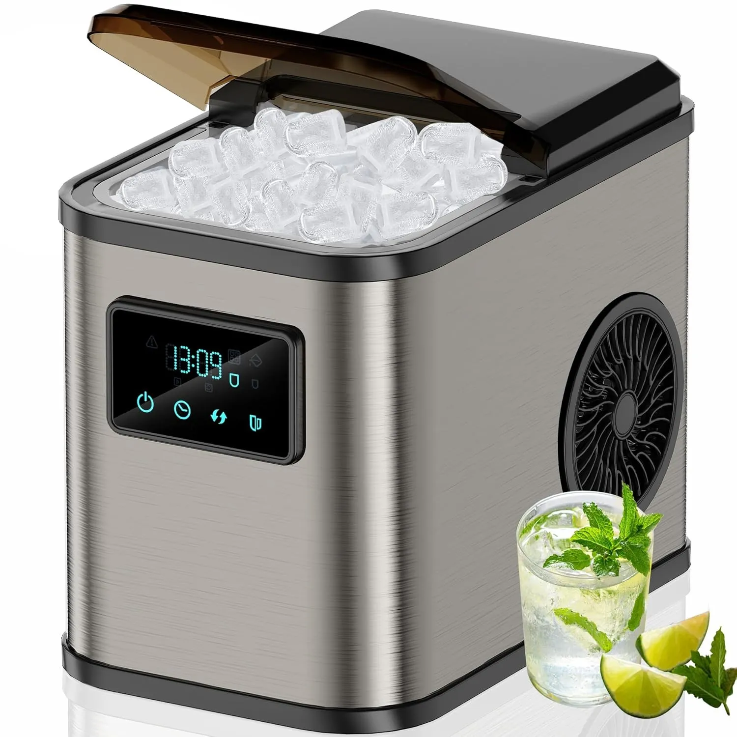 Edelstahl Eiswürfelmaschine mit LED-Display Eismaschine Eiswürfelbereiter und Reinigungsfunktion 2L Wassertank inklusiv…