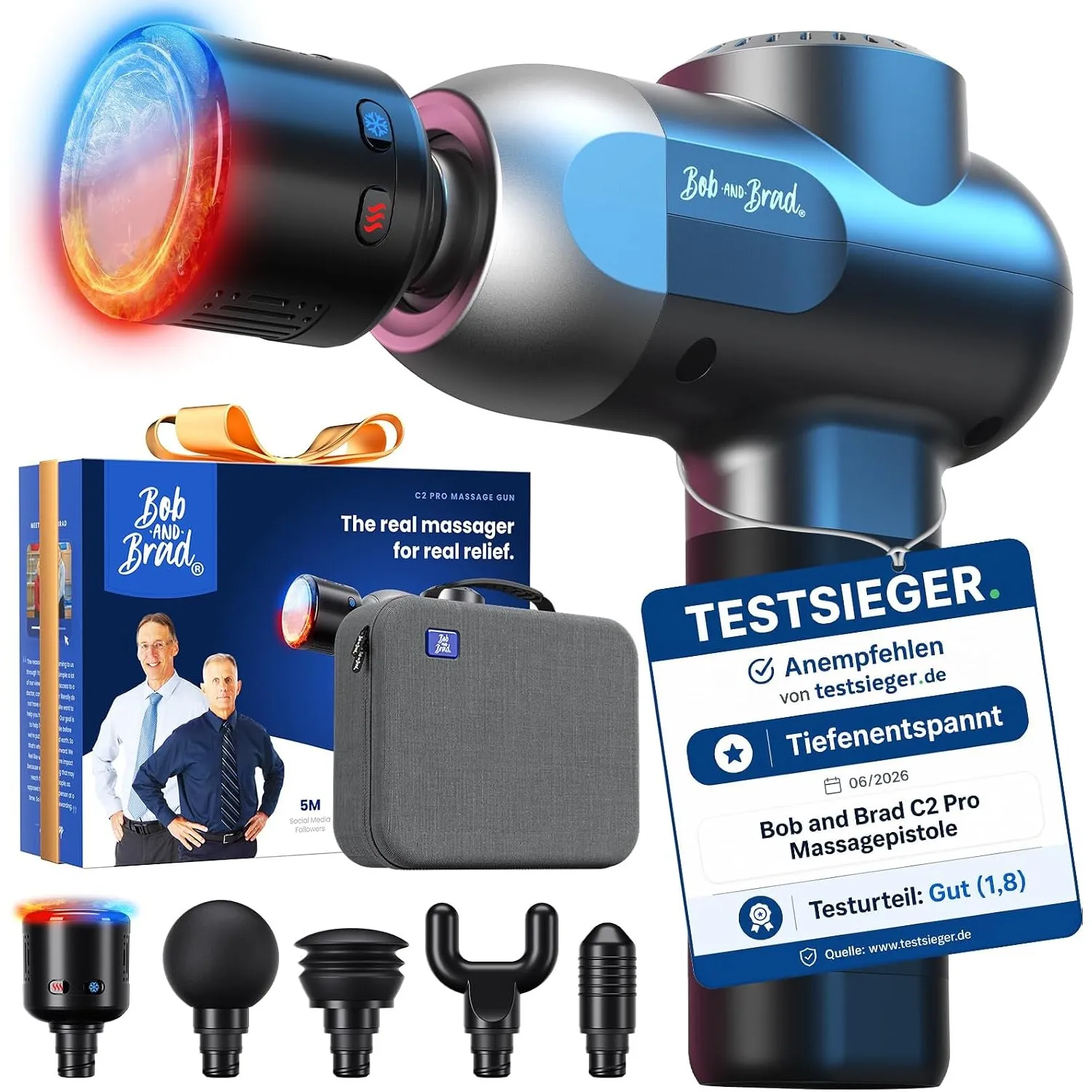 Bob and Brad C2 Pro Massagepistole mit Wärme&Kält, Tragbar Massage Gun