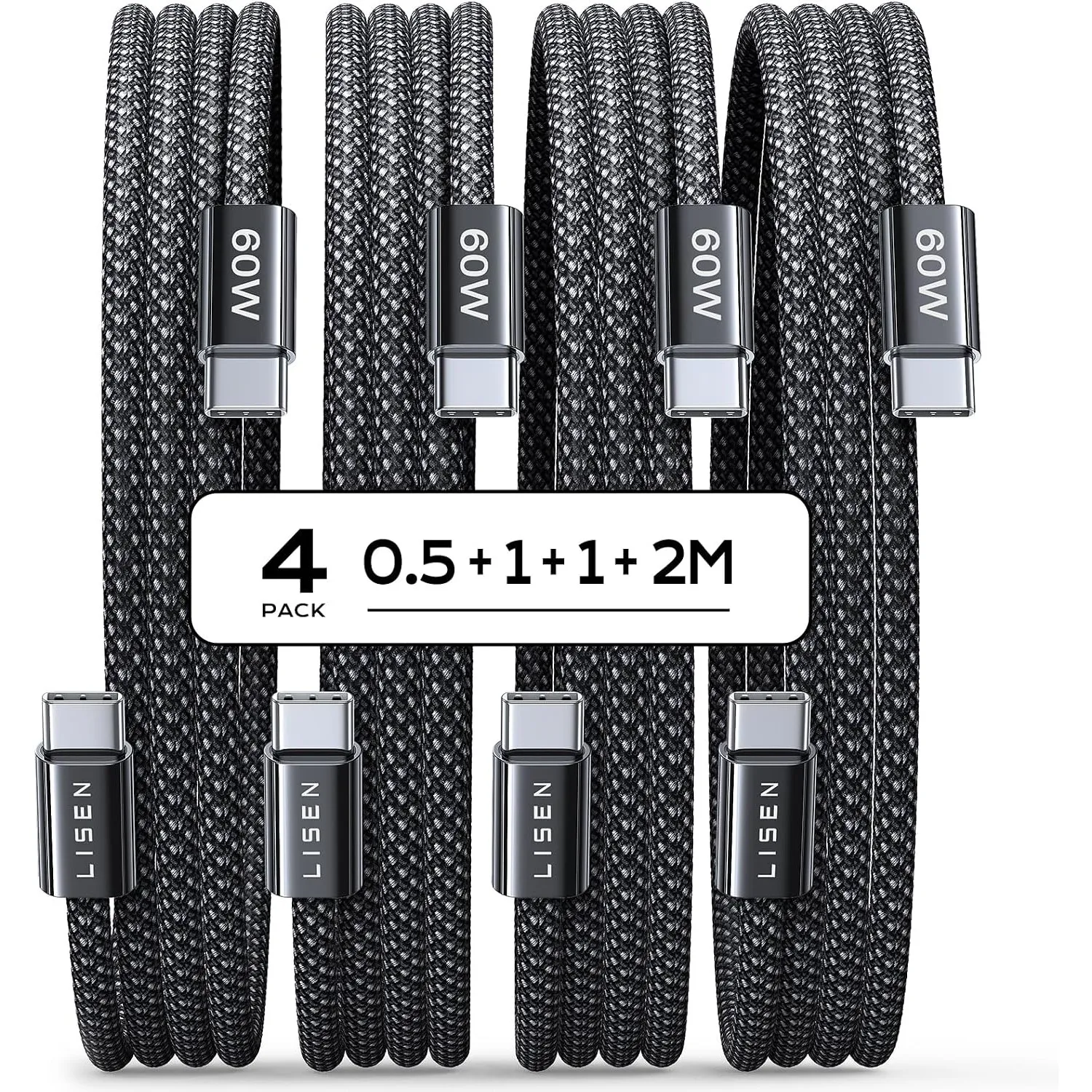 LISEN 60W USB C Kabel, [4er Pack, 0,5M 1M 1M 2M] USB C auf USB C Kabel Set