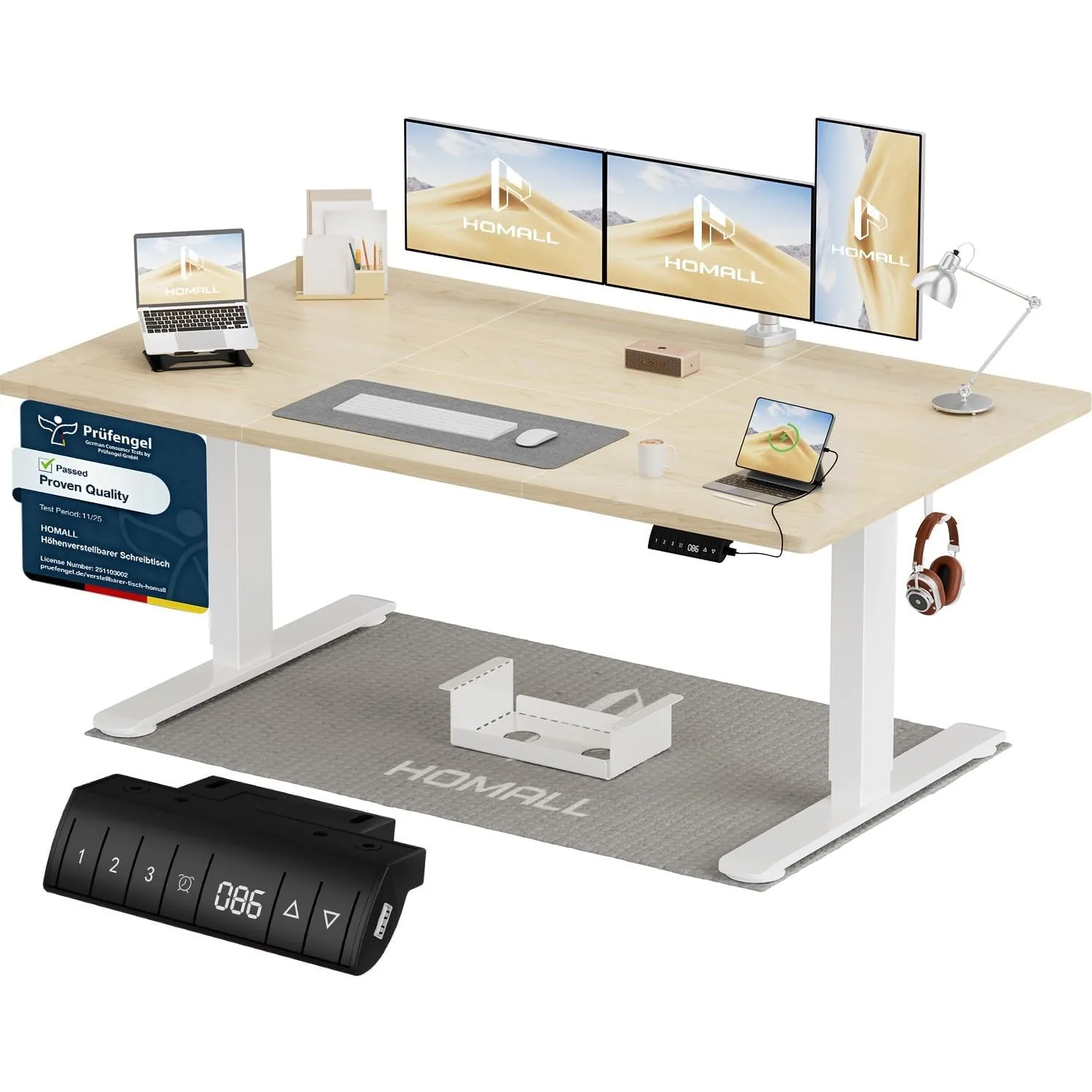 Homall Höhenverstellbarer Schreibtisch 140x70cm mit USB-A Ladeanschluss, Elektrischer Schreibtisch mit Kabel Management…