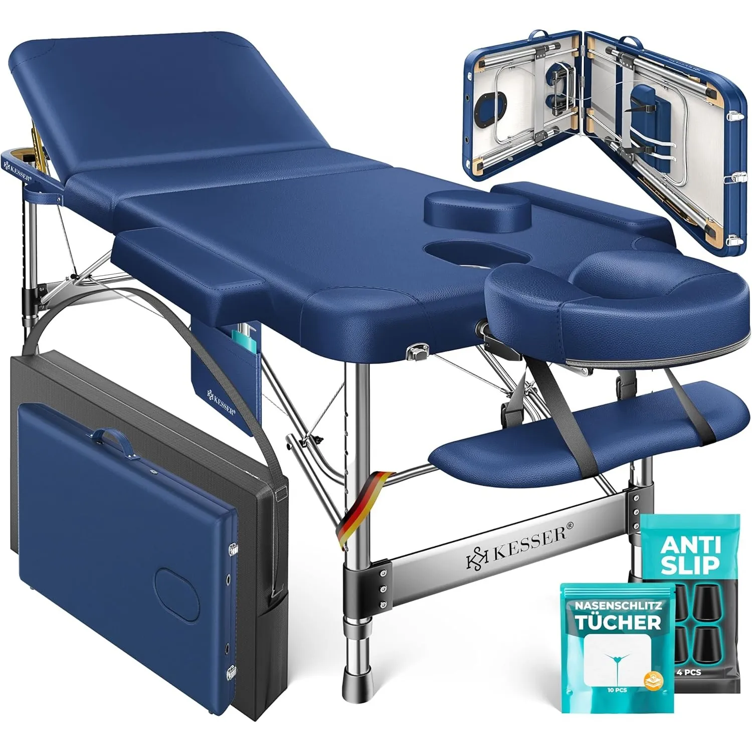 KESSER® Massageliege 3 Zonen bis 250kg, Massagetisch klappbar, verstellbar, tragbarer Koffer, Kosmetikliege, Therapieli…