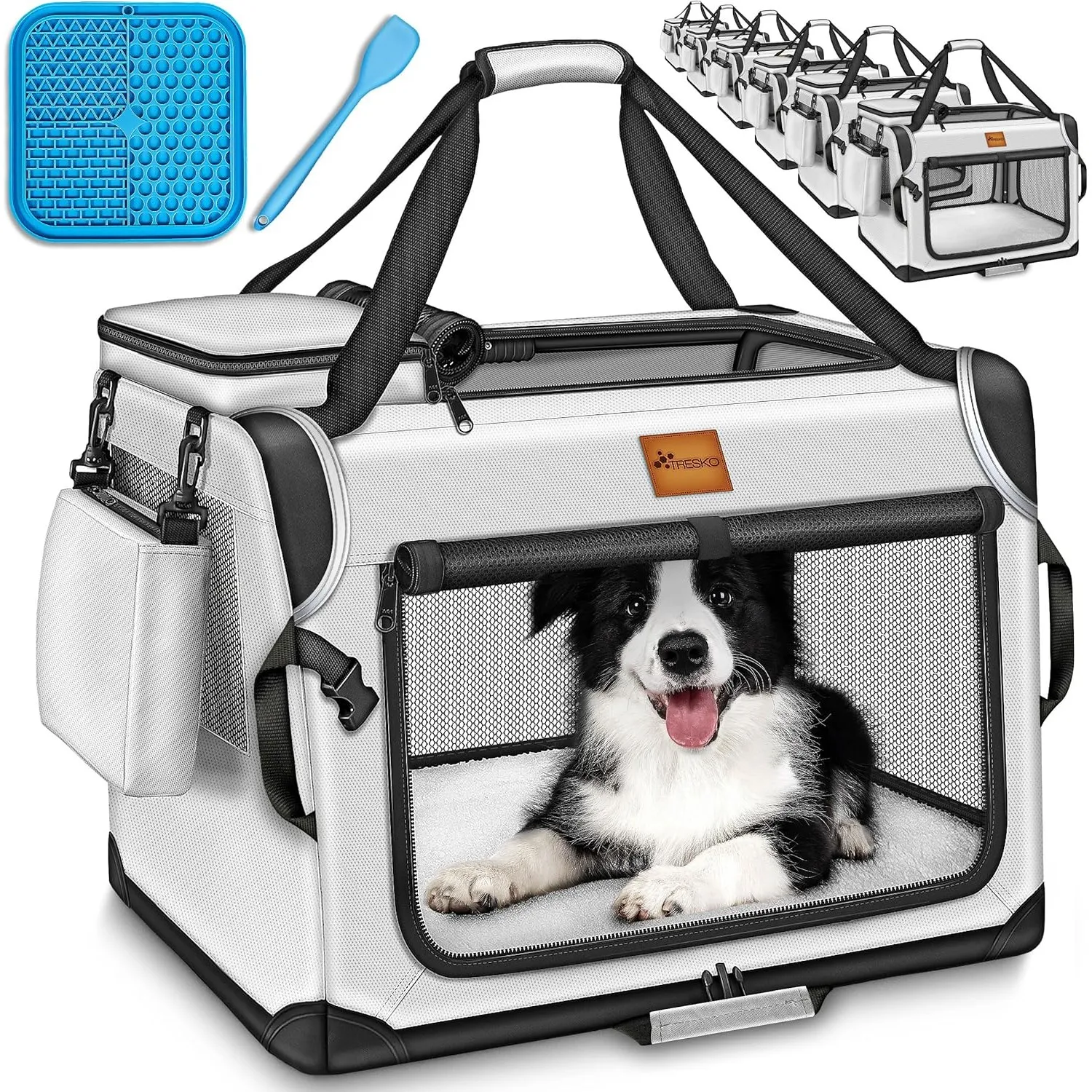 TRESKO® Hundebox faltbar inkl. Leckmatte, Spatel & Reflektoren XXXL 102x69x69cm | Transportbox für Hunde und Katzen | H…