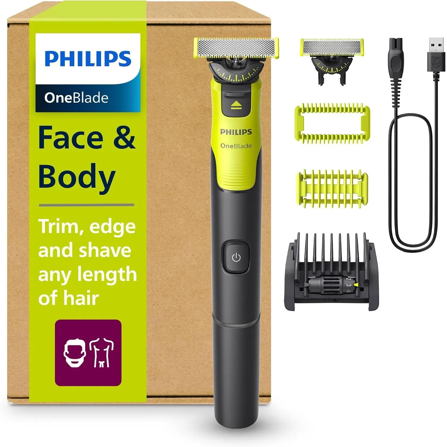 PHILIPS OneBlade 360 Face & Body mit App-Anbindung - elektrischer Rasierer, Trimmer & Bodygroomer, 2x 360 Klingen, vers…
