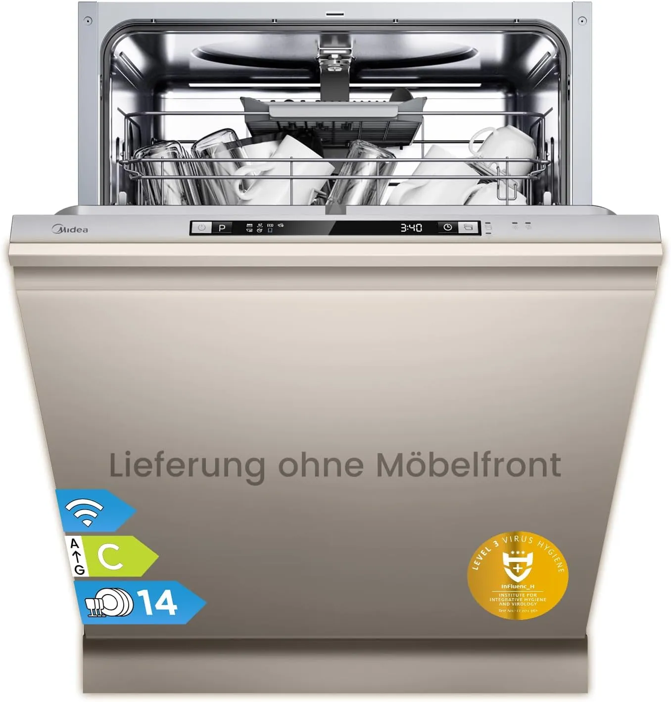Midea SV 5.14K14C Geschirrspüler Vollintegriert 60cm, 14 Maßgedecke, Spülmaschine Unterbaufähig mit WIFI, 8 Programme, …