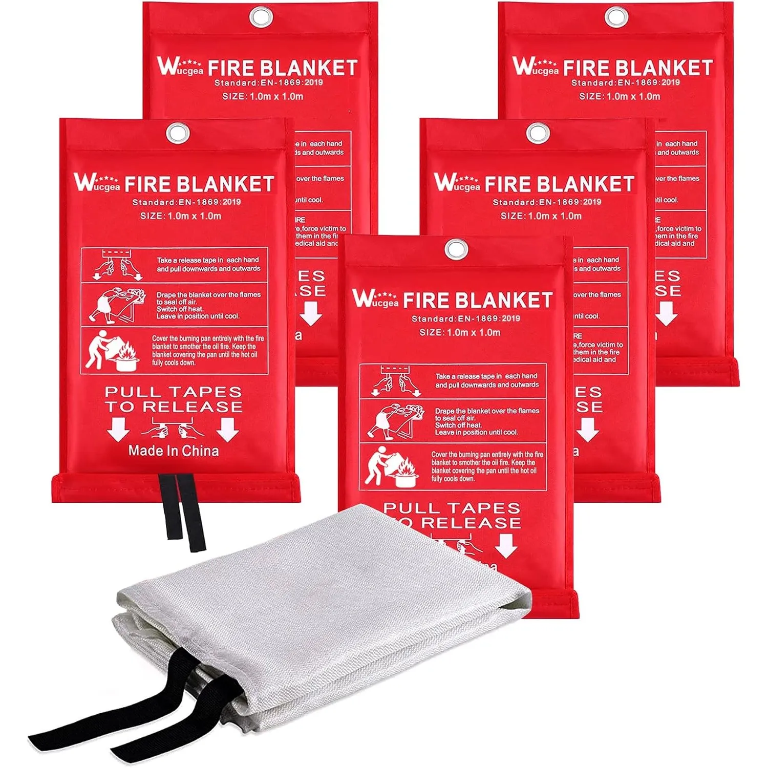 wucgea Löschdecke für küche - 5 Packung Feuerlöschdecke DIN EN 1869:2019 Sicherheit Glasfaser Brandschutzdecke für Fett…