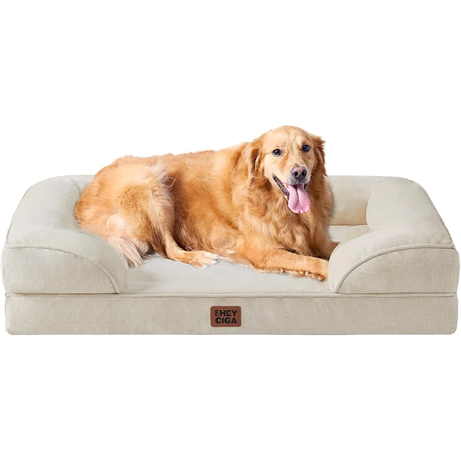 EHEYCIGA Orthopädisches Hundebett Grosse Hunde, 112x81cm, Beige | Orthopädischer Eierkistenschaum, Waschbarer und Wasse…