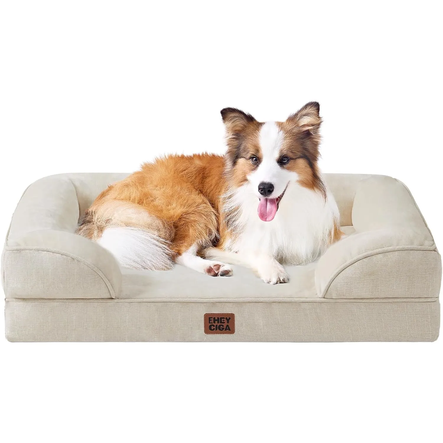 EHEYCIGA Orthopädisches Hundebett Grosse Hunde, 104x69cm, Beige | Orthopädischer Eierkistenschaum, Waschbarer und Wasse…