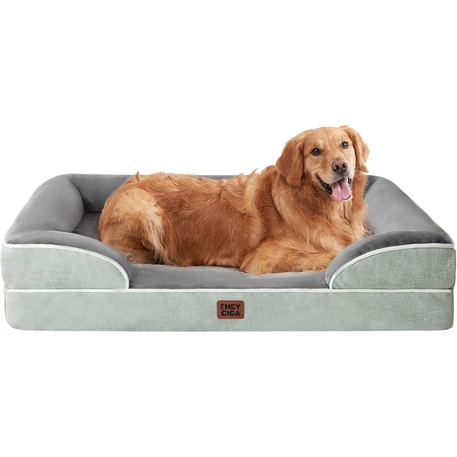EHEYCIGA Orthopädisches Hundebett Grosse Hunde, 104x69cm, Gräuliches Grün | Orthopädischer Eierkistenschaum, Waschbarer…