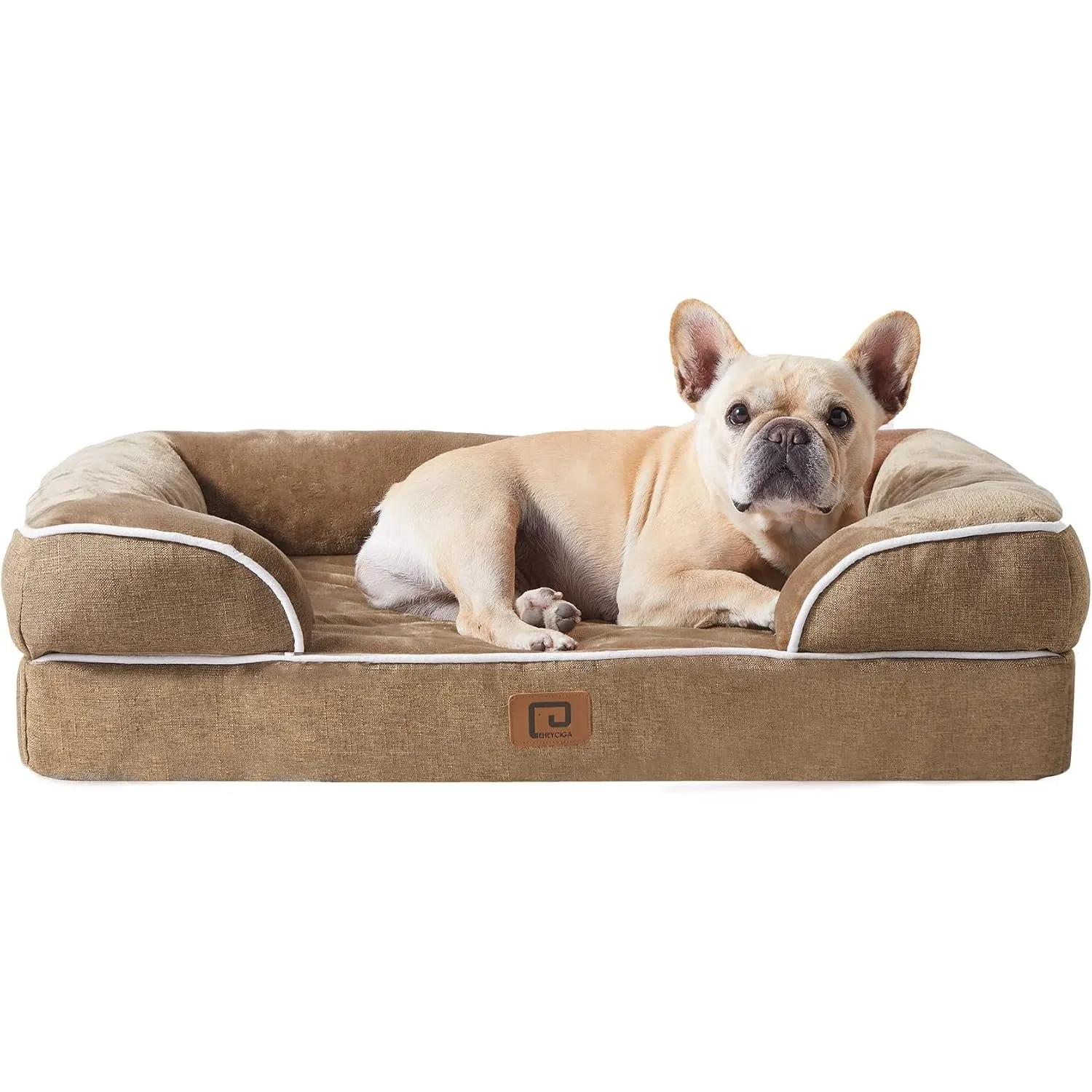 EHEYCIGA Orthopädisches Hundebett Kleine Hunde, 76x51cm, Kamel | Orthopädischer Eierkistenschaum, Waschbarer und Wasser…