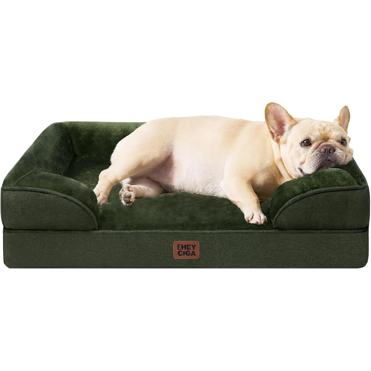 EHEYCIGA Orthopädisches Hundebett Kleine Hunde, 76x51cm, Dunkel Grün | Orthopädischer Eierkistenschaum, Waschbarer und …