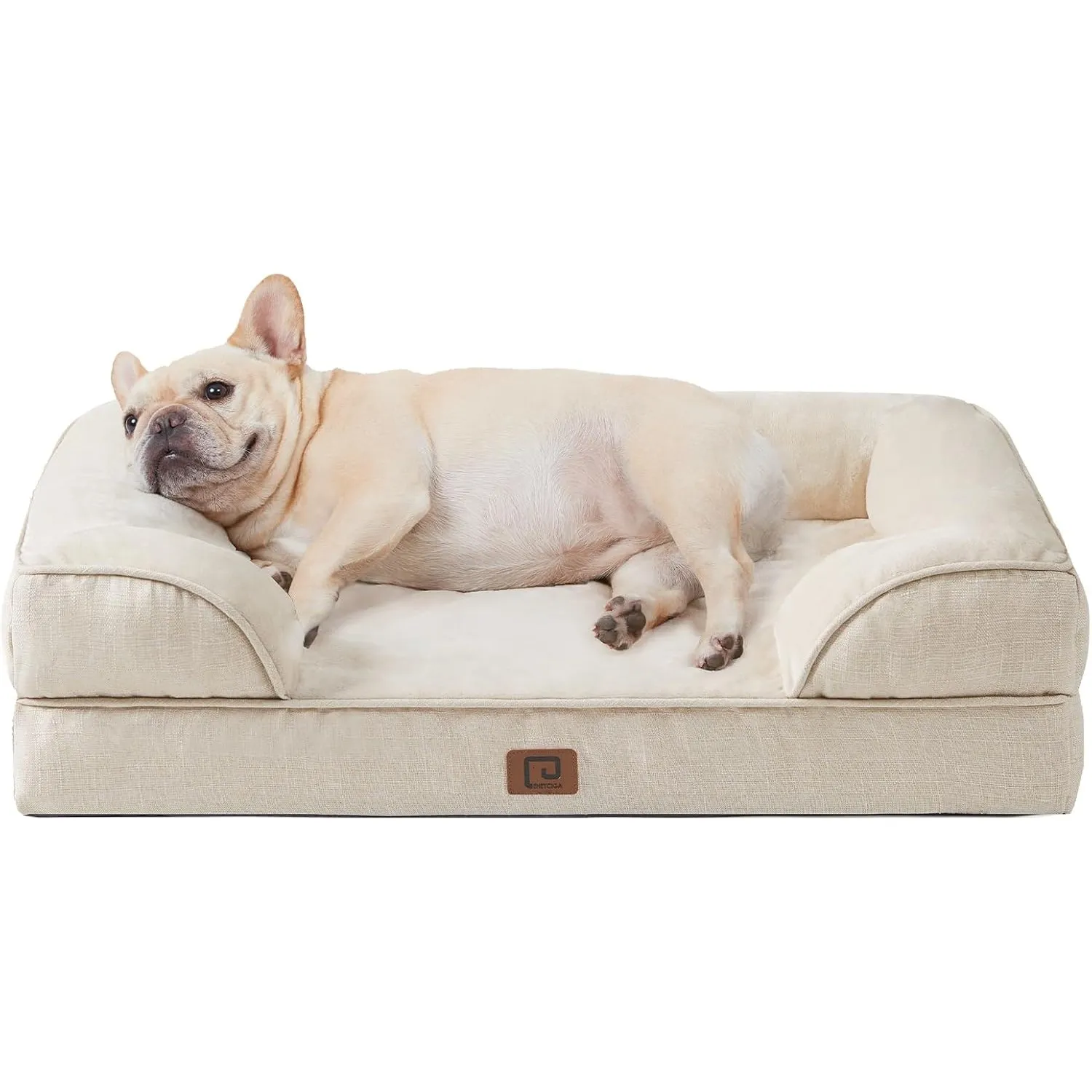 EHEYCIGA Orthopädisches Hundebett Kleine Hunde, 76x51cm, Beige | Orthopädischer Eierkistenschaum, Waschbarer und Wasser…