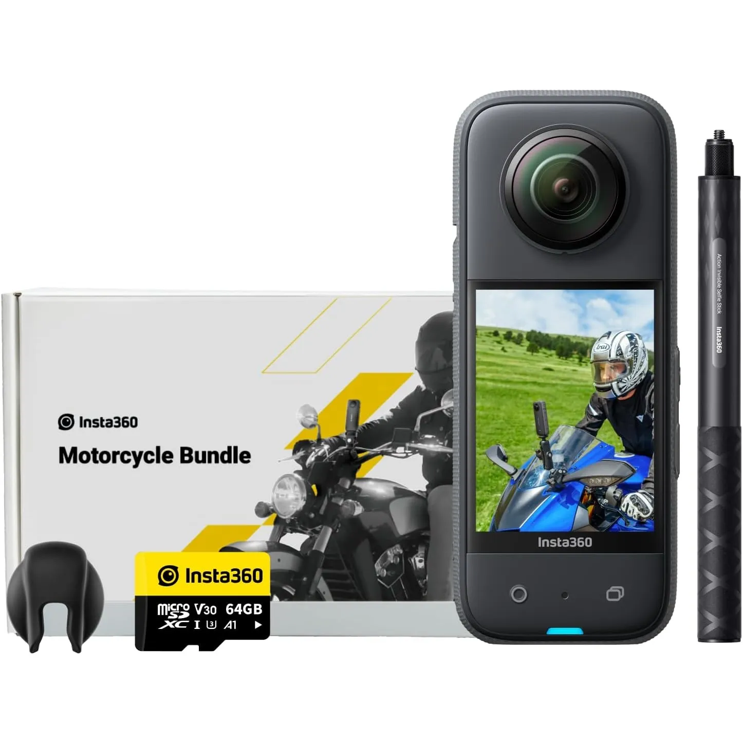 Insta360 X3 Motorrad-Bundle - wasserdichte 360°-Actionkamera mit 1/2"-Sensor, 5,7K 360°, 72MP 360°-Fotos, Stabilisierun…