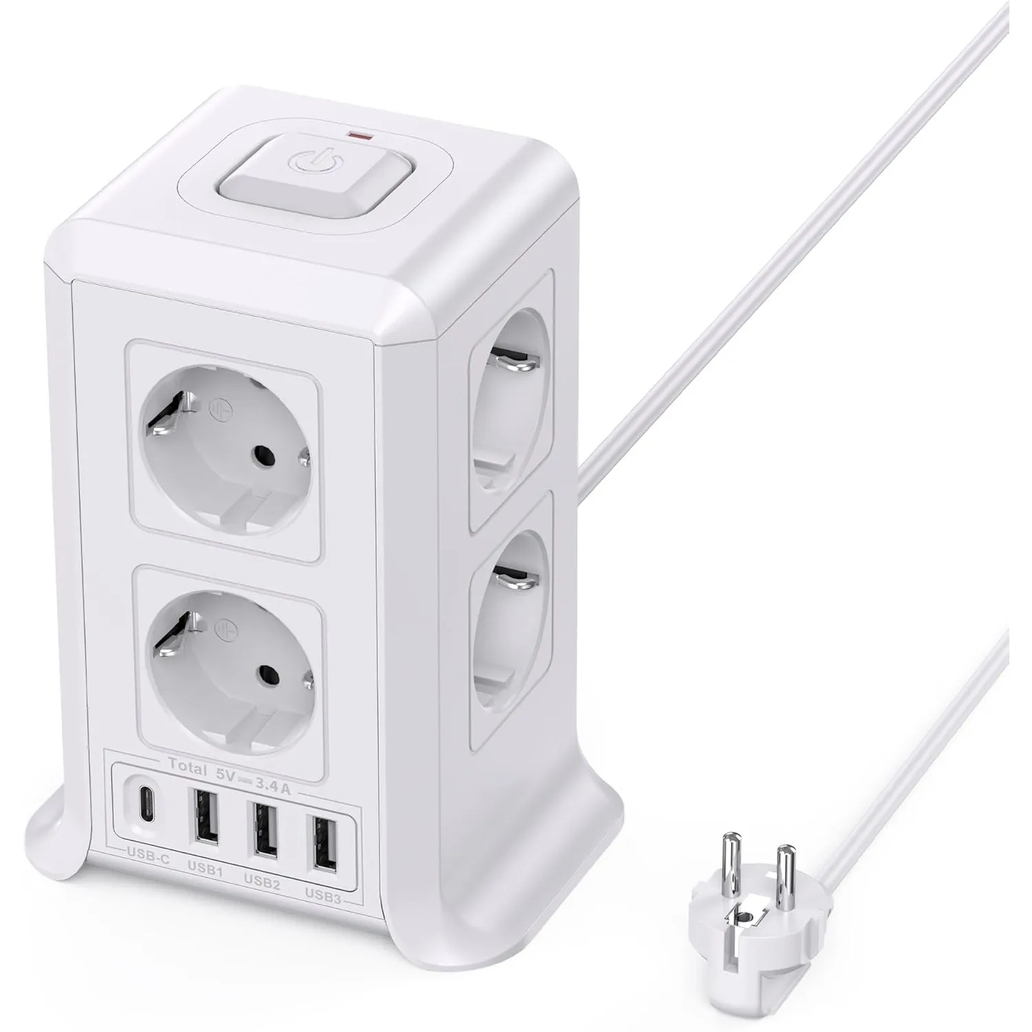 8 Fach Steckdosenleiste 5 M mit Mehrfachsteckdose, 4 USB Mehrfachstecker