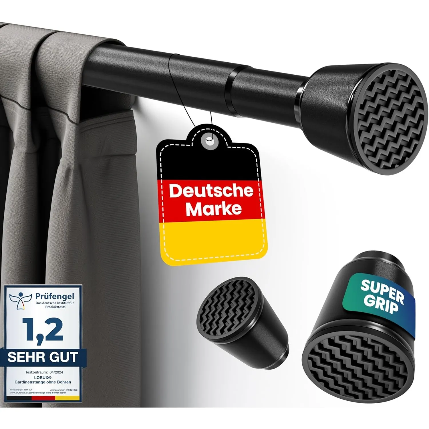 Gardinenstange ohne bohren [schwarz, 210-300cm] – Ø 32mm – Teleskopstange Vorhang ausziehbar – Duschstange ohne bohren …