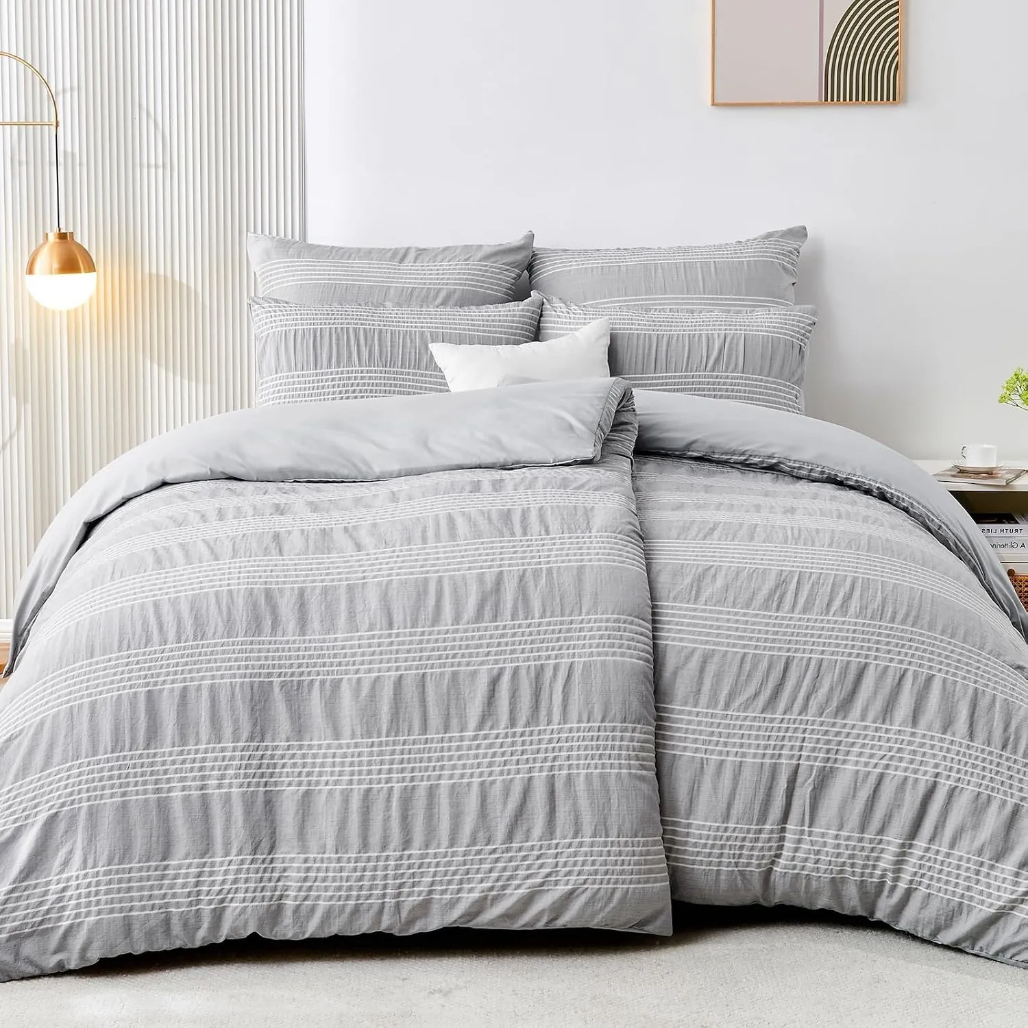 Qucover Bettwäsche 135x200,Seersucker Bettwäsche 4teilig Grau Mikrofaser | Seersucker Bettwäsche-Sets, 2 Bettbezügen 13…