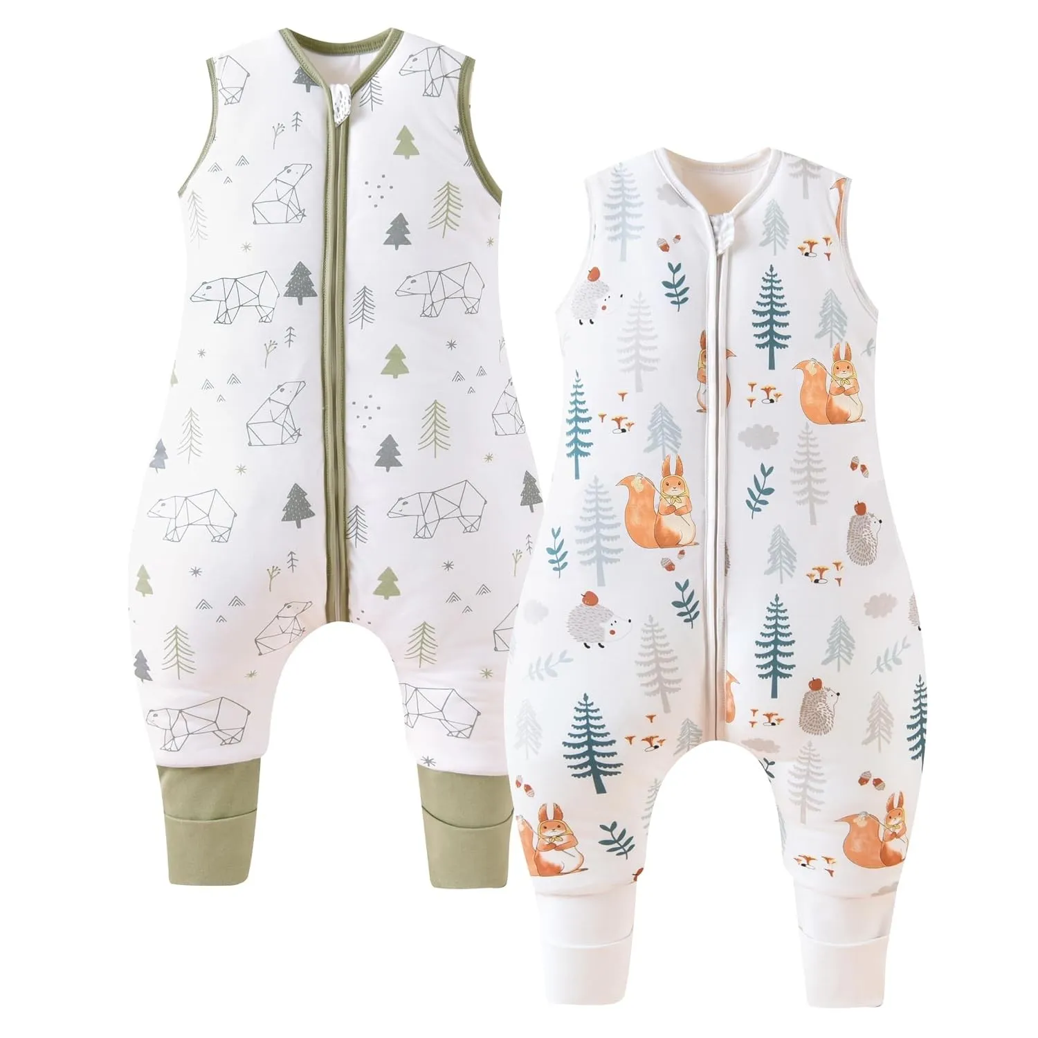 Chilsuessy 2er Pack Schlafsack mit Beinen 2.5 Tog Winter Unisex Ganzjahres mit Füßen Babyschlafsack Kinder, Eichhörnche…
