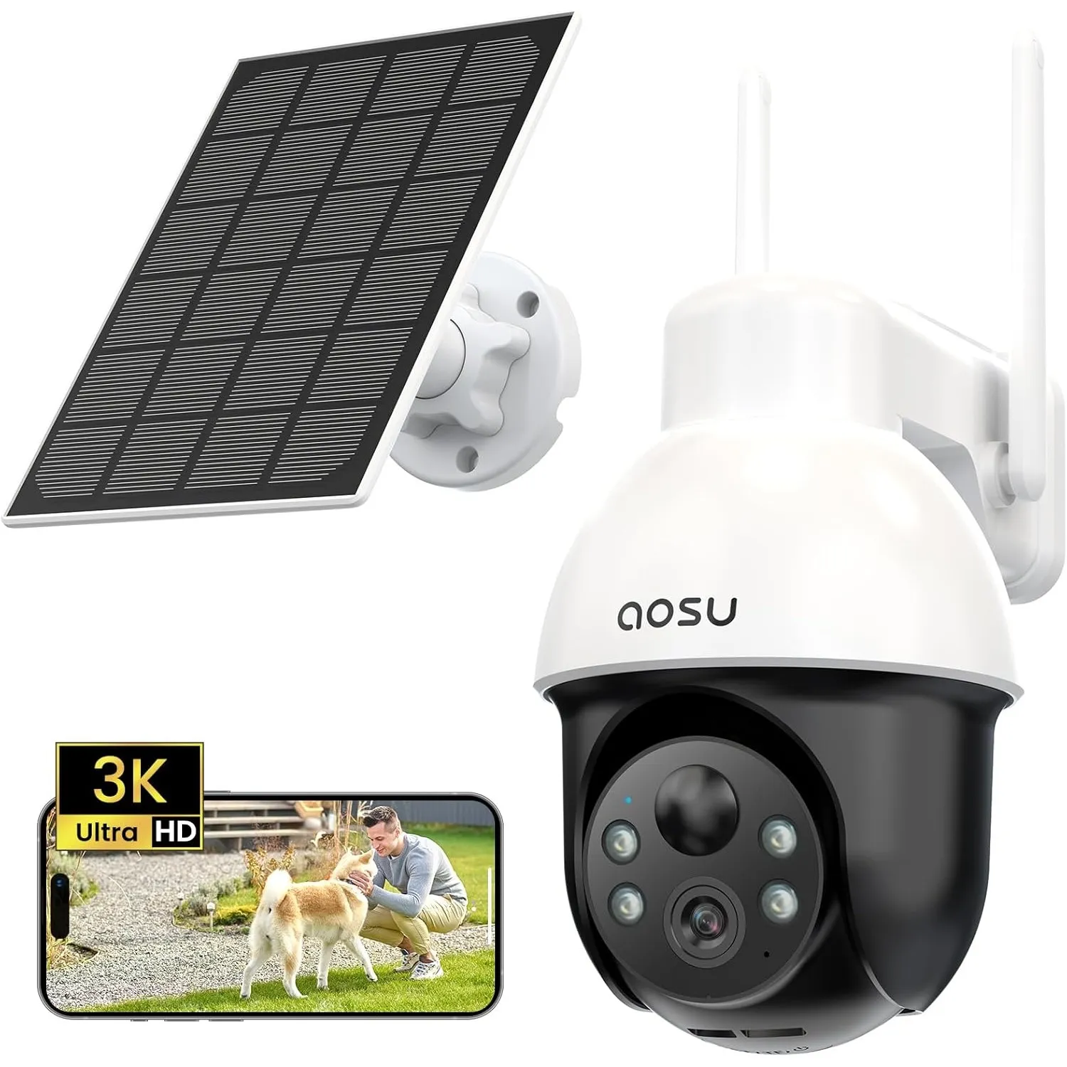 aosu 3K Überwachungskamera Aussen Solar, 5MP PTZ 360° Schwenken & Neigen