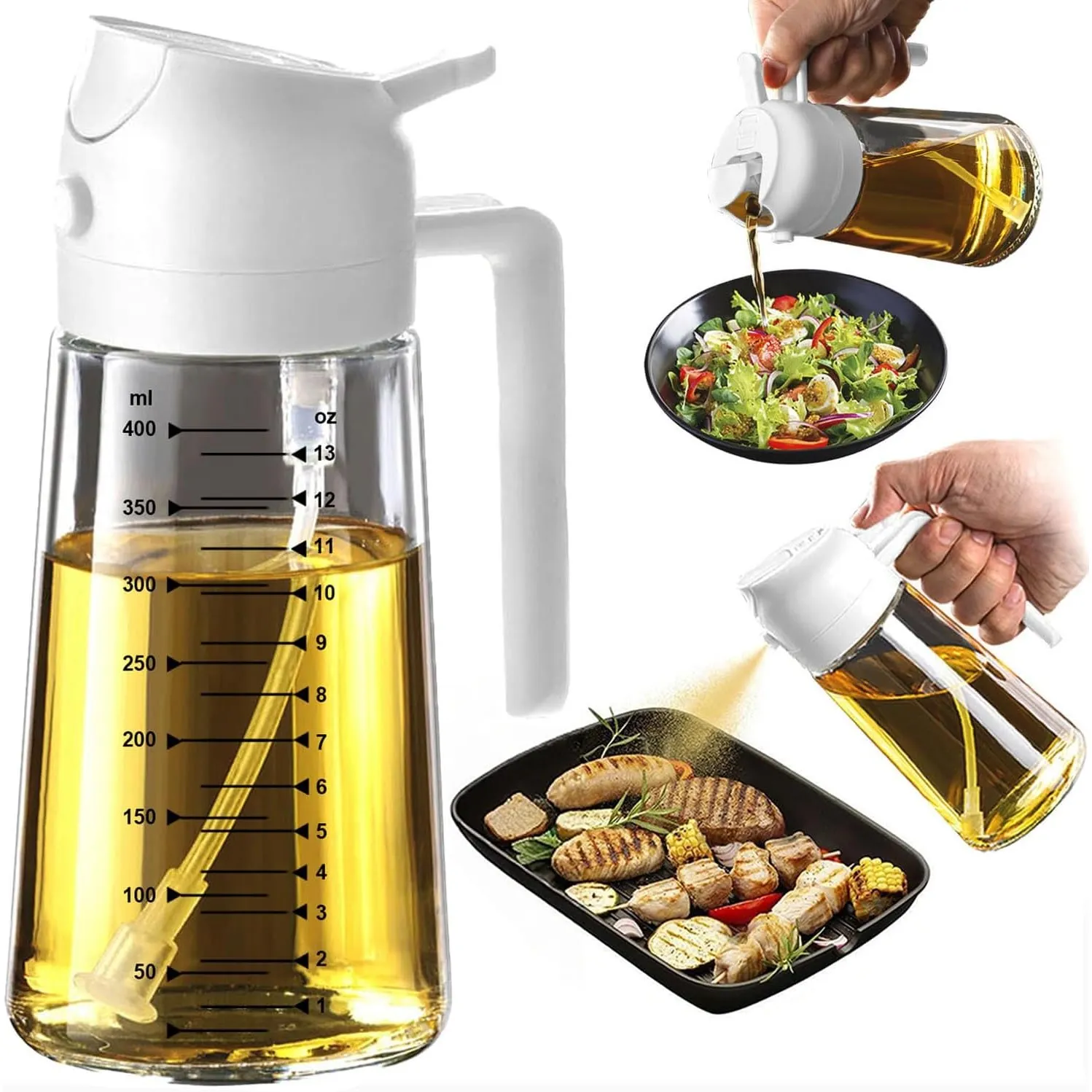 TrendPlain 16oz Ölsprüher für Speiseöl – 470ml Olivenöl Flasche – 2-in-1 Ölspender und Ölsprüher – Küchen Gadgets für K…