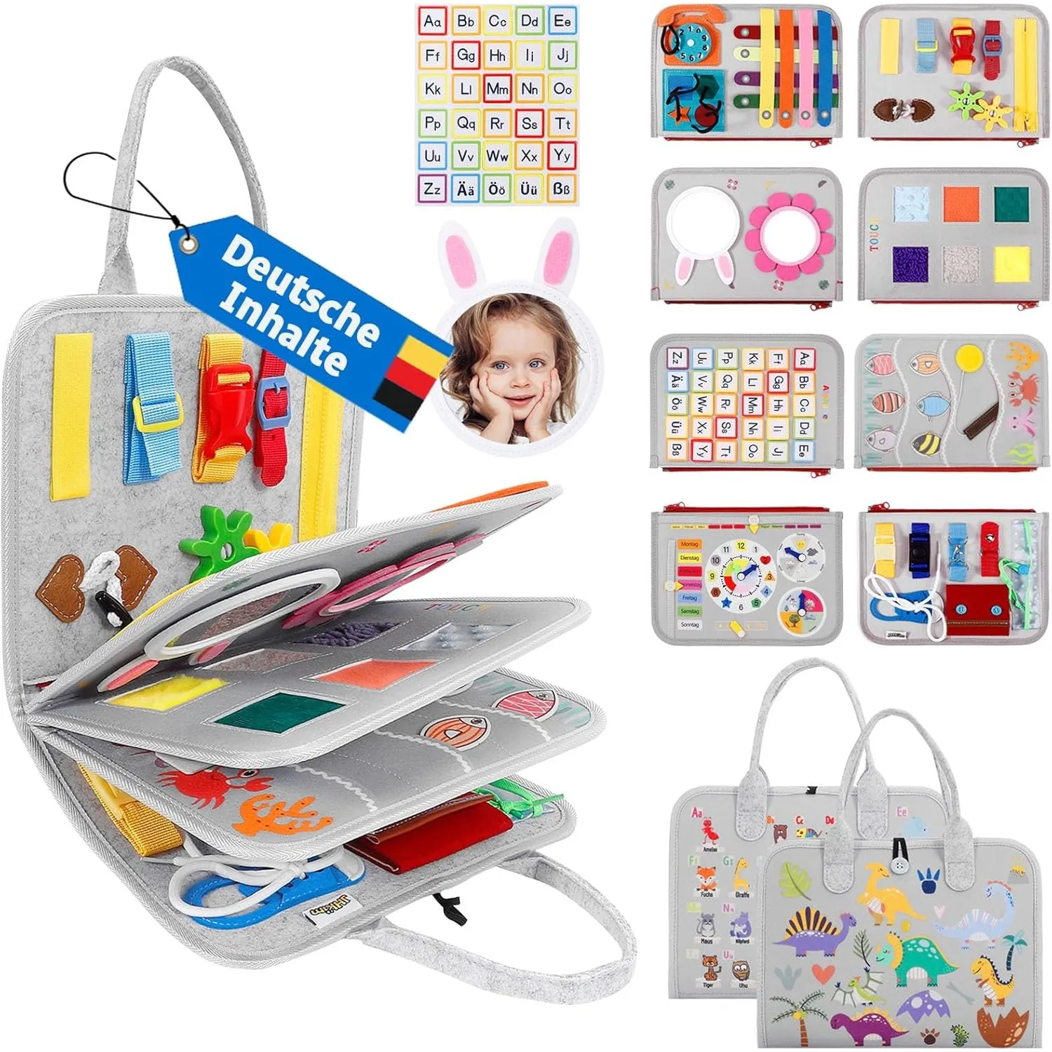JHkim Montessori Busy Board Deutsch, Kinder Spielzeug ab 1 2 3 4 Jahre, Activity Board Busy Book, Geschenke für Junge M…