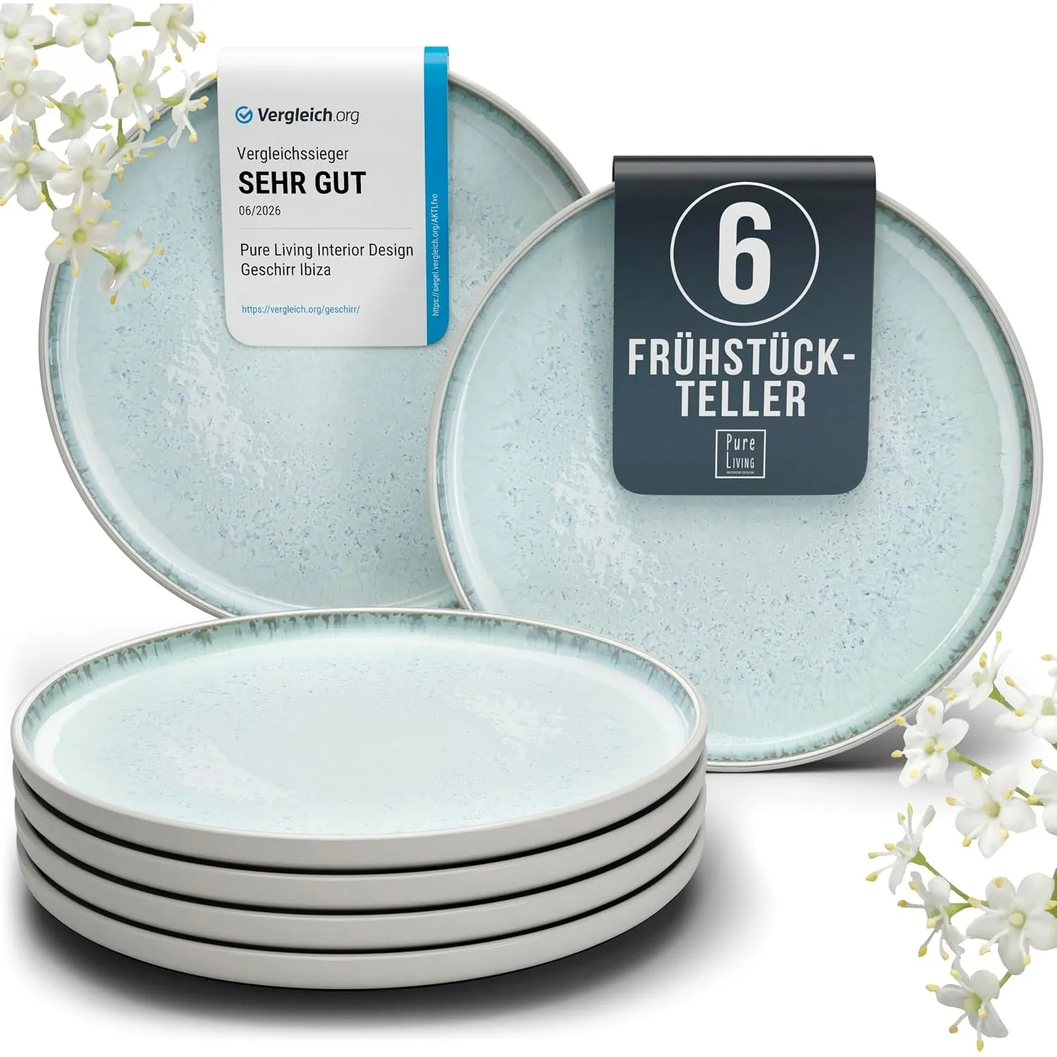 Steingut Frühstücksteller 6 Personen Ibiza TESTSIEGER, Traumhaftes Mediterranes Steingut Dessertteller Set, Kleine Tell…