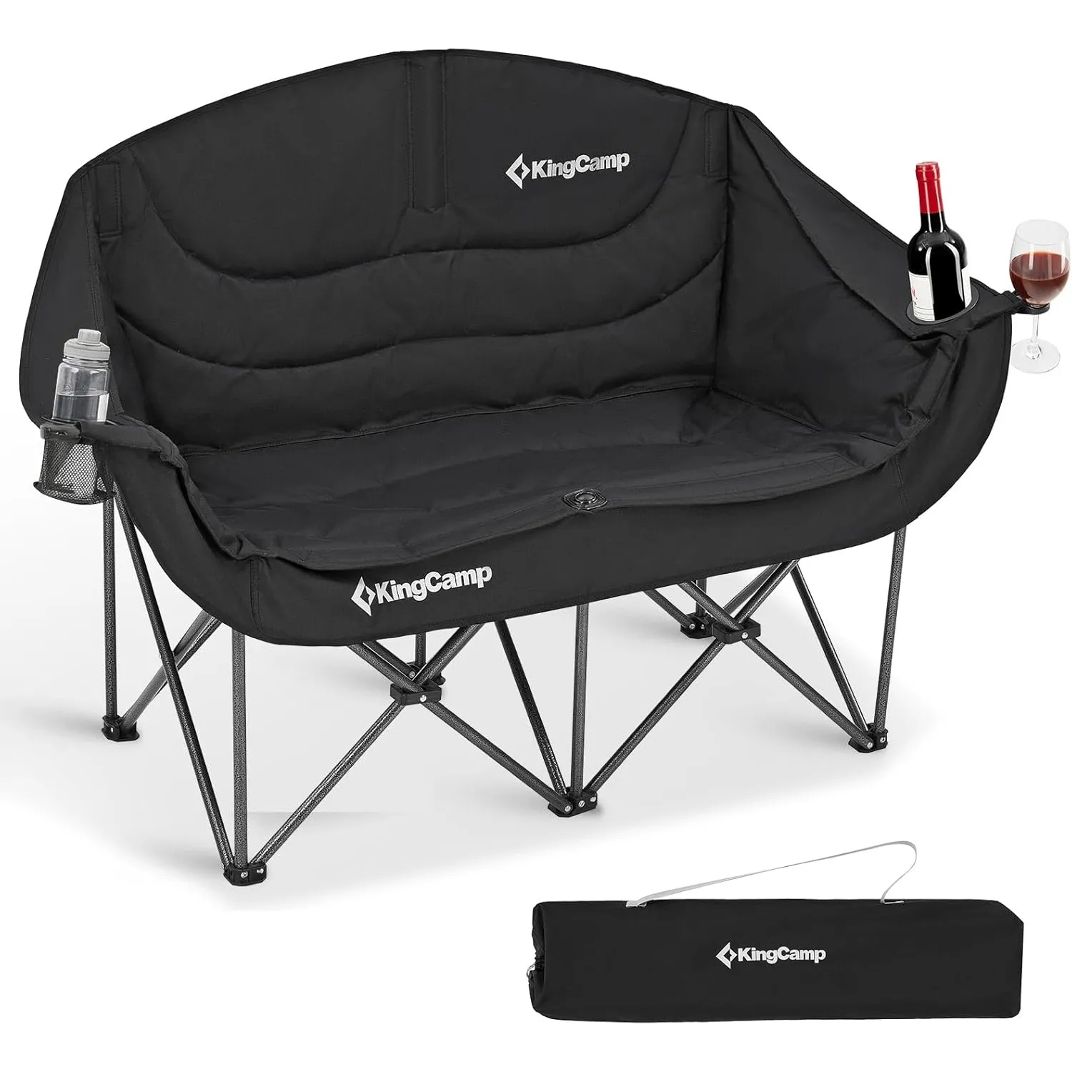 KingCamp XL Doppel Campingstuhl Faltbar bis 300kg Gepolstert Getränkehalter | Campingsessel Klappbar 2 Personen, Weingl…