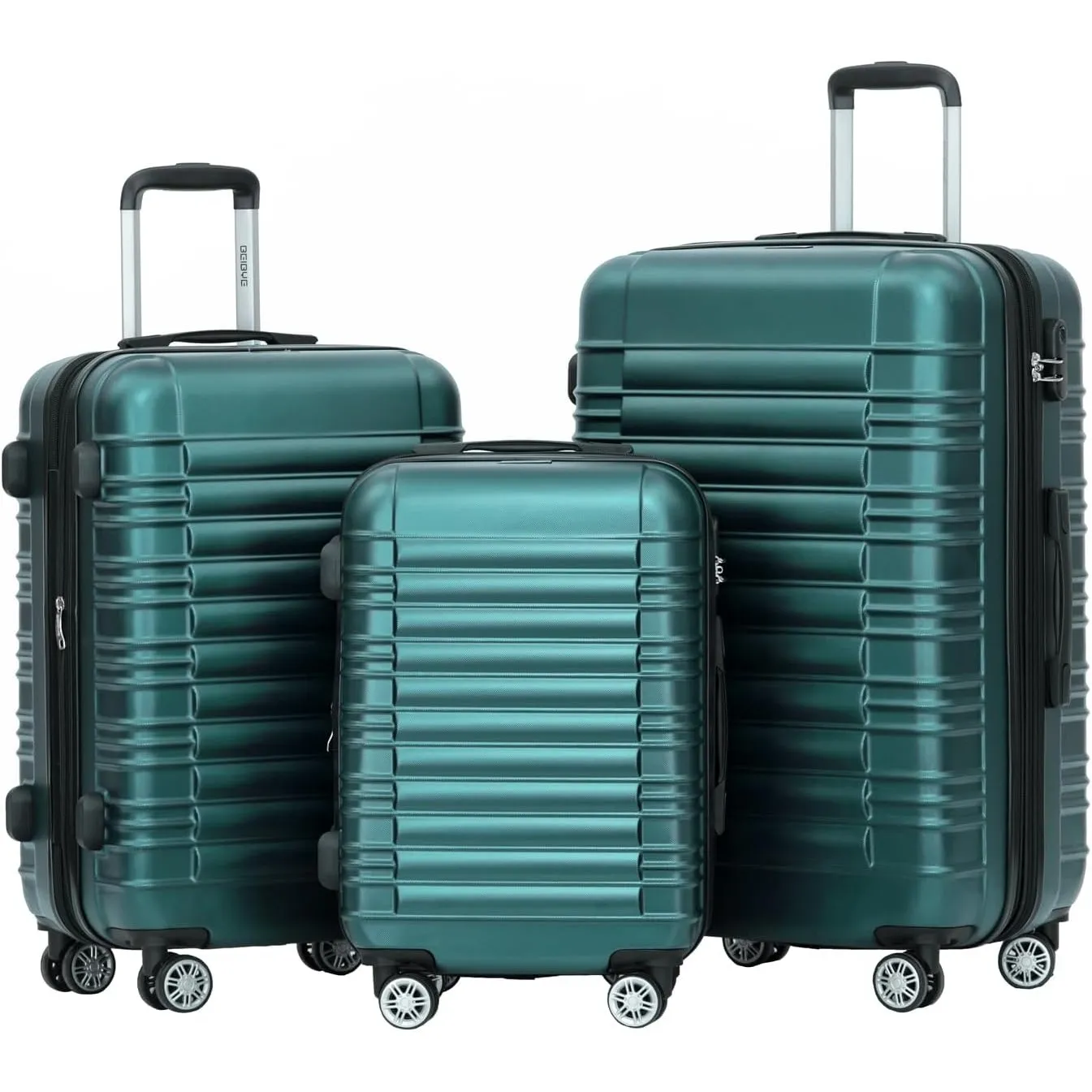 BEIBYE Zwillingsrollen Reisekoffer Koffer Trolleys Hartschale M-L-XL-Set (Dunkelgrün, Set)
