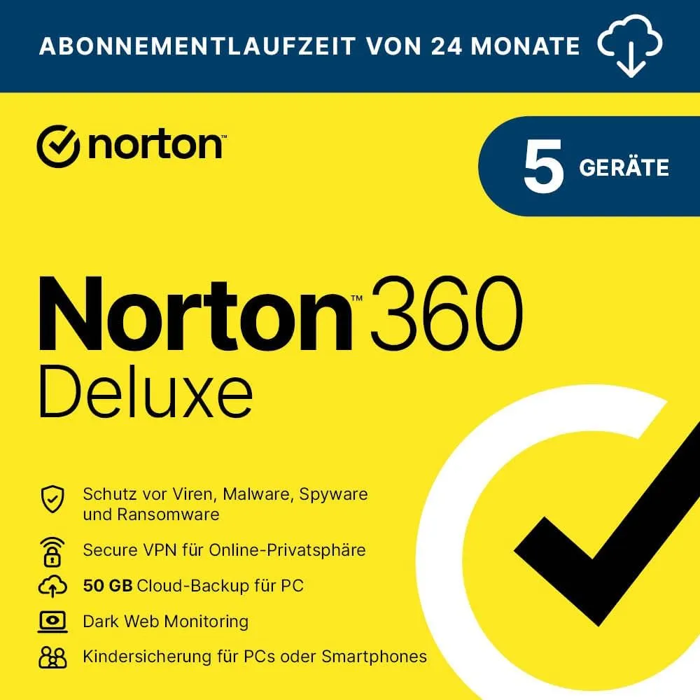 Norton 360 Deluxe 2025 │ 5 Geräte │2 Jahre │ Aktivierungscode per Email