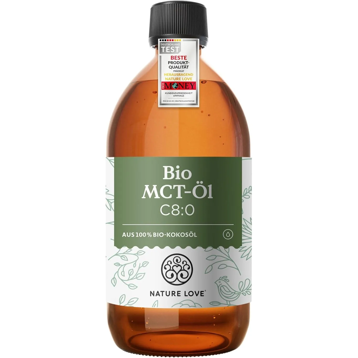NATURE LOVE® Bio MCT-Öl C8 – 500ml für deine Keto Diät – aus 100% Bio-Kokosöl – für Ketogene Ernährung - geschmacks- un…