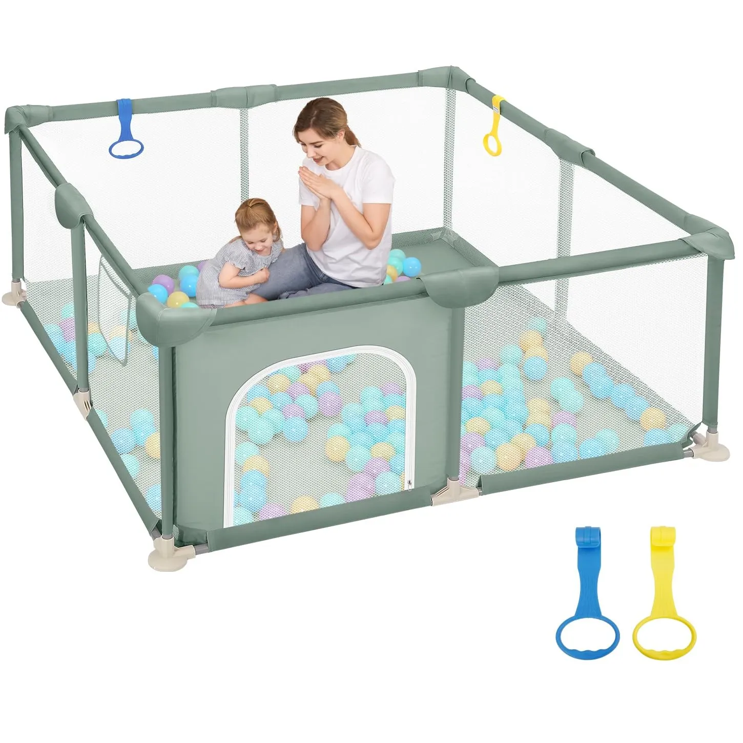Dripex Laufstall Baby 124x124cm, Laufgitter Baby, Laufstall mit atmungsaktivem Netz, Laufgitter 210D Oxford Gewebe, Pla…