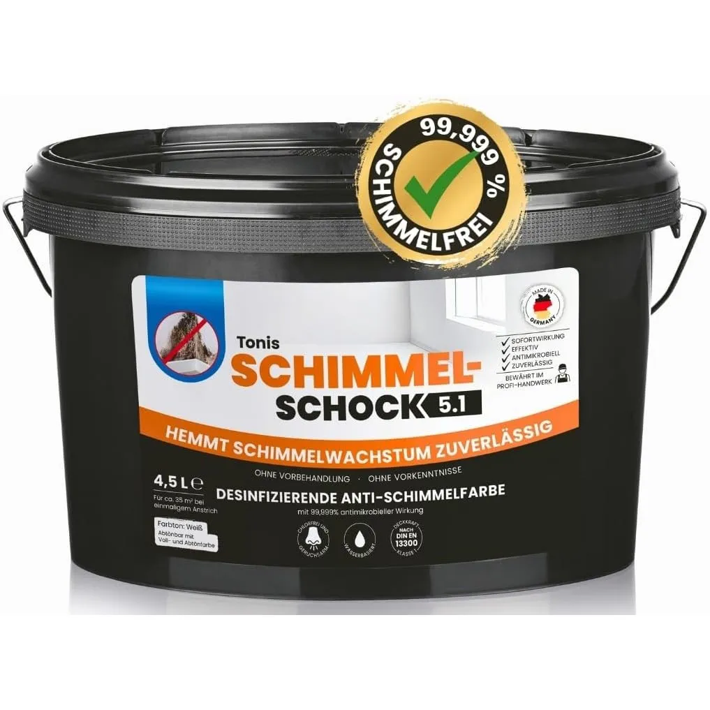 Tonis SCHIMMELSCHOCK Anti-Schimmel-Farbe 4,5 Liter Wandfarbe | Effektive, zuverlässige Sofortwirkung, desinfizierende W…