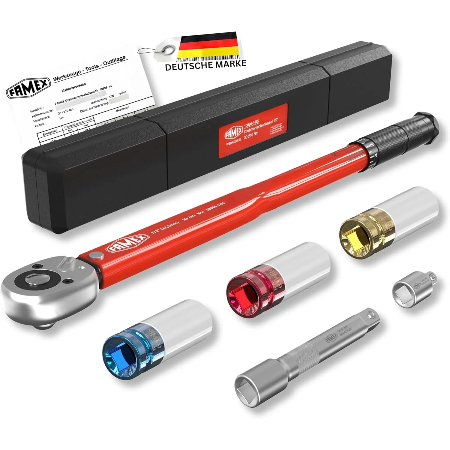 FAMEX 10886-3-RS Drehmomentschlüssel 1/2" (12,5mm) - 30-210 Nm - Schoneinsätze aus Chrom-Molybdän-Stahl - schlagfest - …