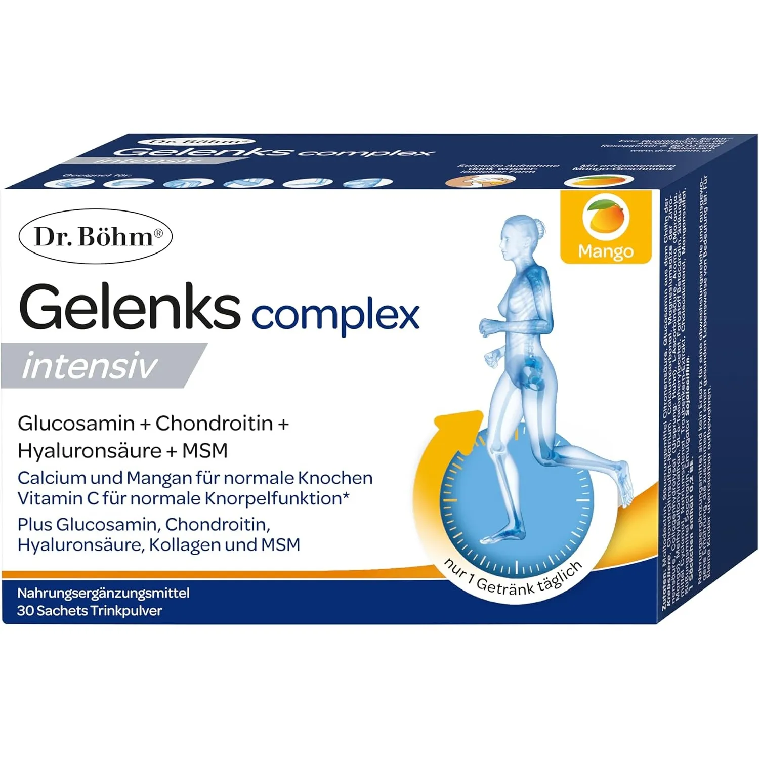 Dr Böhm Gelenks Complex Intensiv Kollagen Pulver Mango Glucosamin, 30 Stk | Trinkgranulat mit Collagen Typ 2, Hyaluron,…