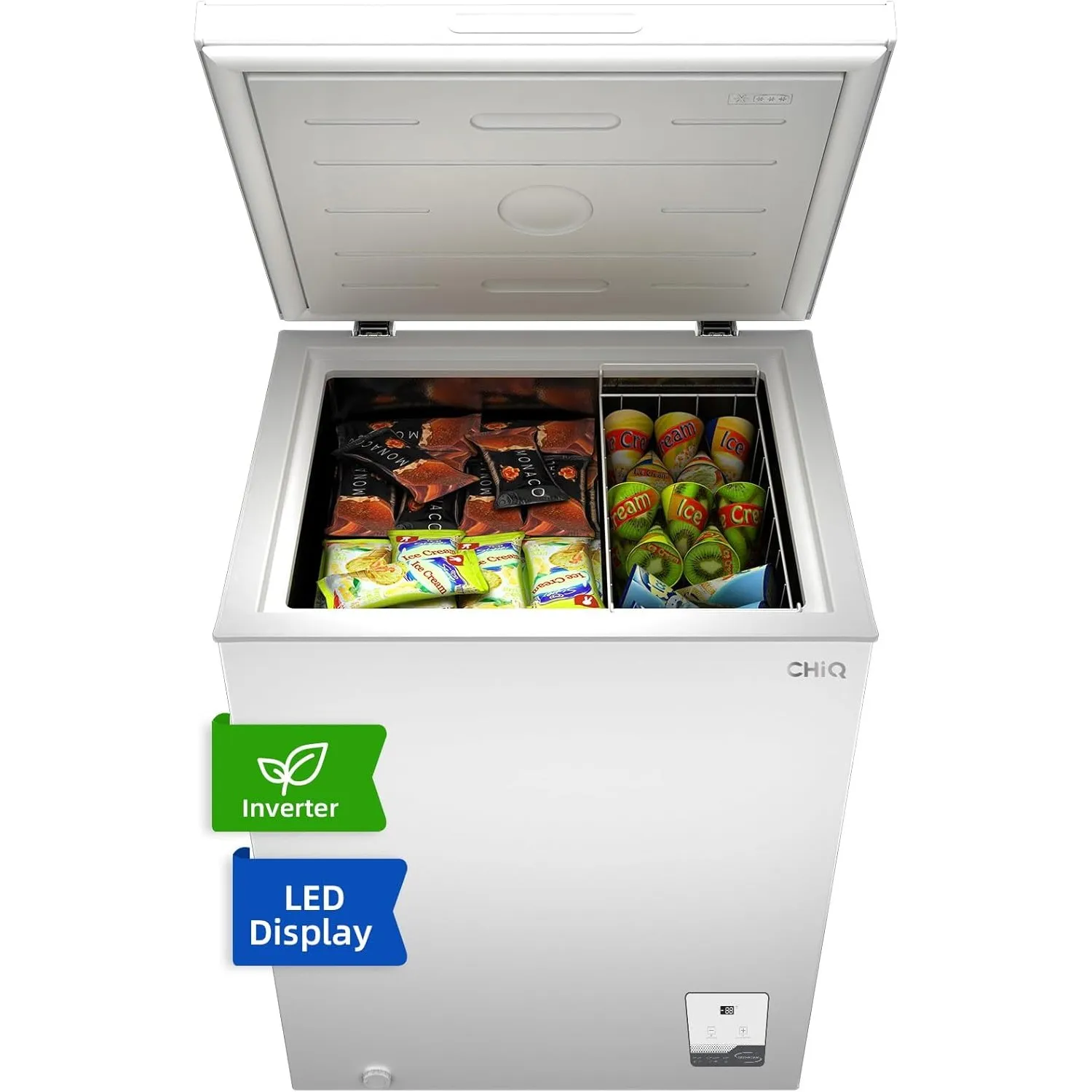 CHiQ Gefriertruhe,142 L Gefrierschrank 39 dB| mit LED, 4 Sterne Gefrierfach, -32°C bis +8°C｜83,5 cm hoch, Starke Gefrie…