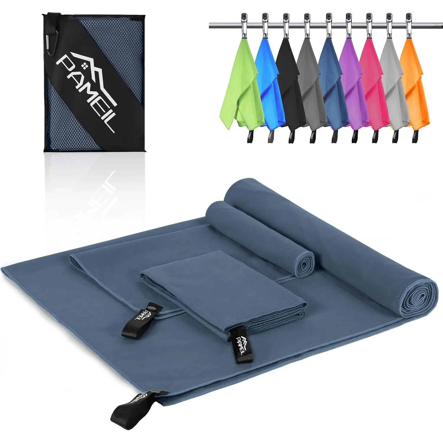 Pameil Mikrofaser Handtuch 3er Set (160x80cm Groß Badetuch +2 Stück 80x40cm Klein Handtuch), Reisehandtuch Schnelltrock…