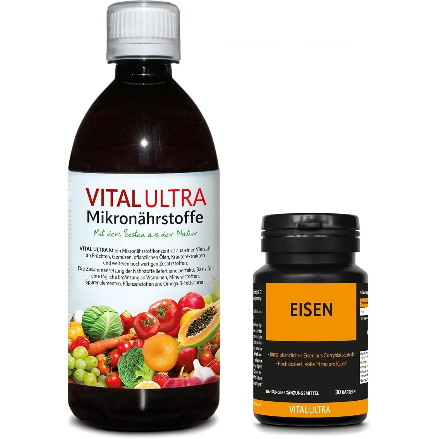 Vital Ultra 480 ml Mikronährstoffkonzentrat & 30 vegane Eisen Kapseln
