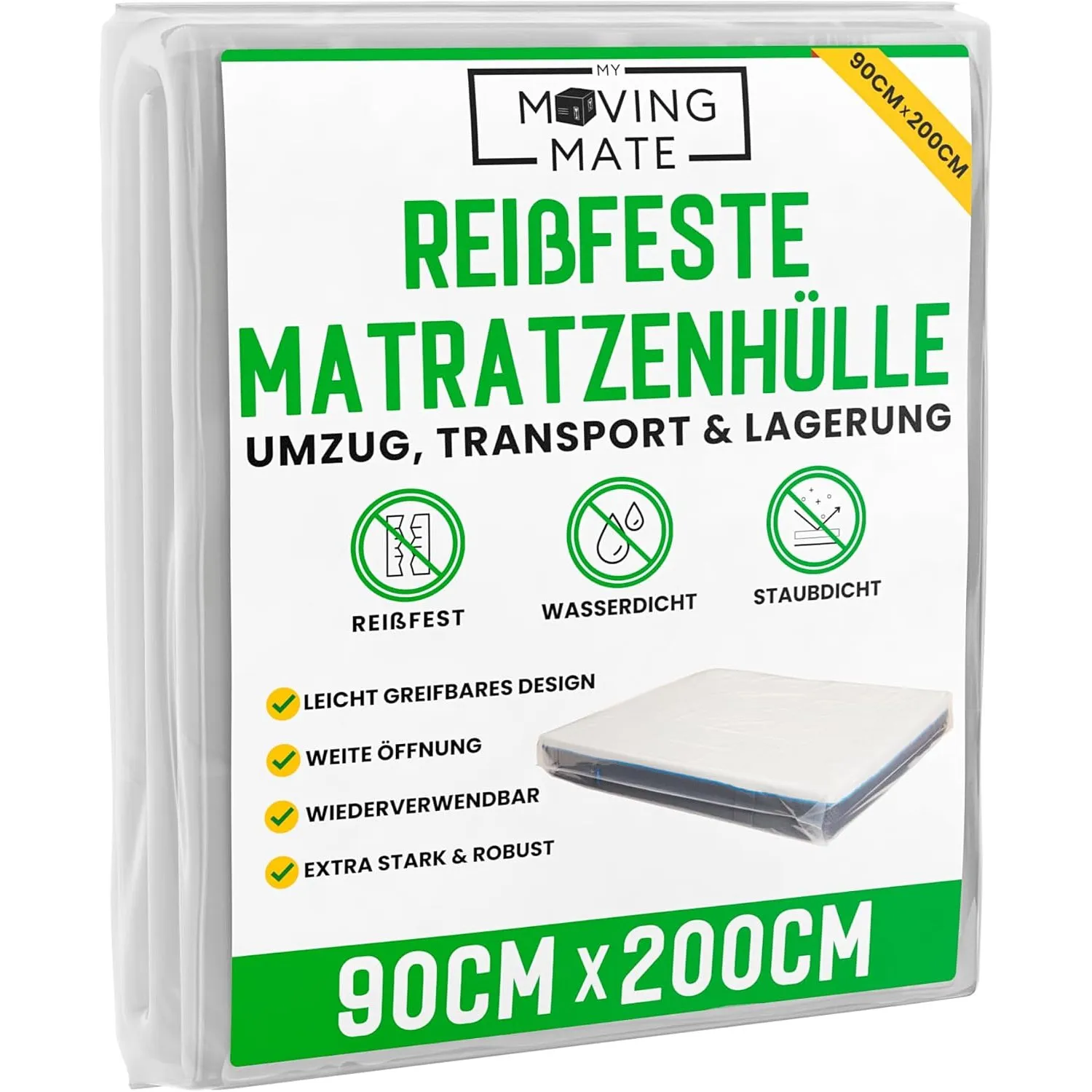 My Moving Mate Matratzenhülle 90 x 200 cm für Umzug und Lagerung – Schutzhülle für Matratzen 90x200 – Matratzenhülle Au…