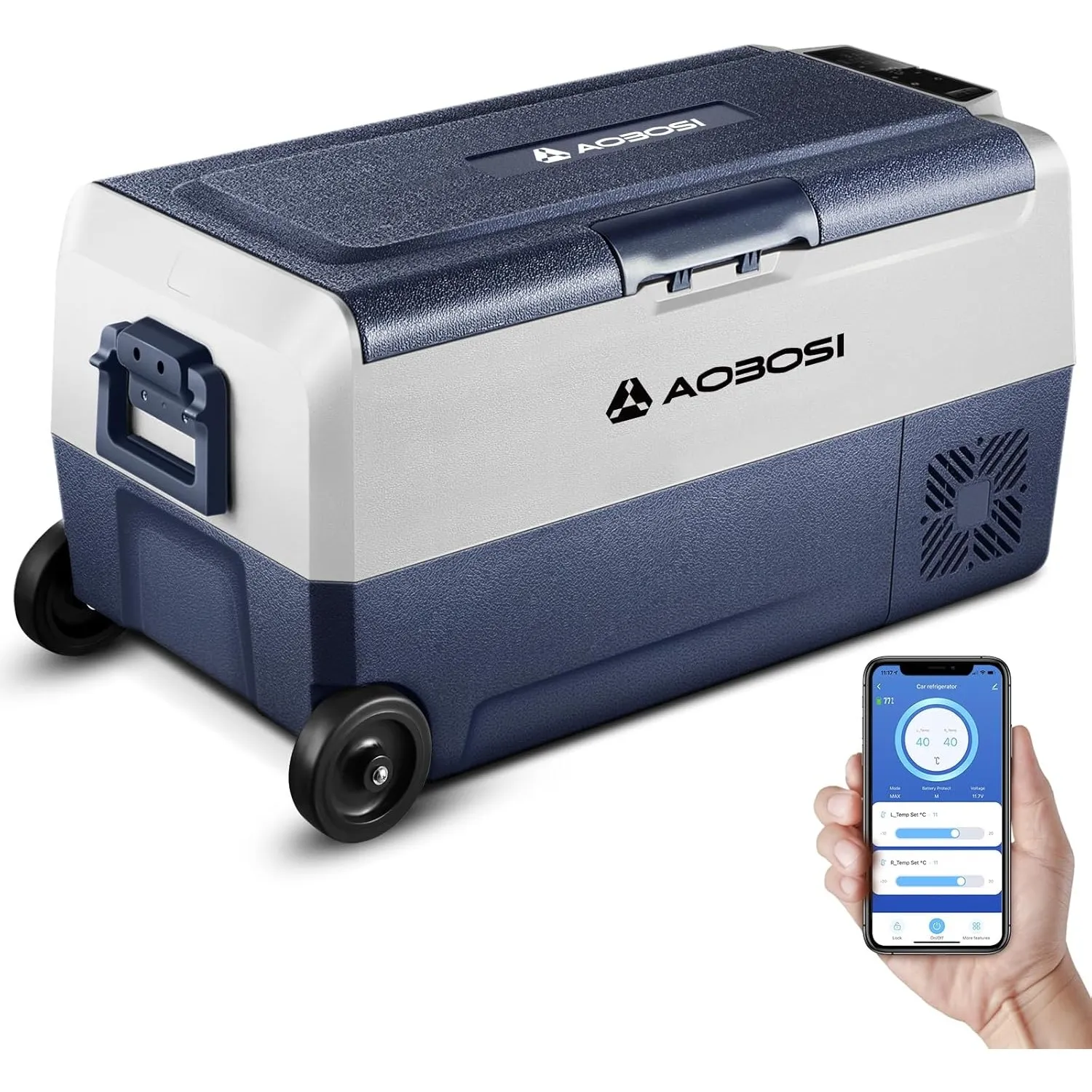 AAOBOSI Kompressor Kühlbox 36 L, Kühlbox Auto Mit APP-Steuerung, 12/24 V und 100-240 V Camping Kühlschrank, bis -20 °C …