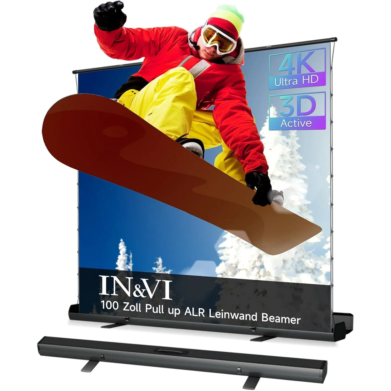 IN&VI Tragbare Leinwand Beamer 100 Zoll Format 16:9,Hochziehbare Pull-Up Beamer Leinwand mit Ständer,Ideal für Heimkino…