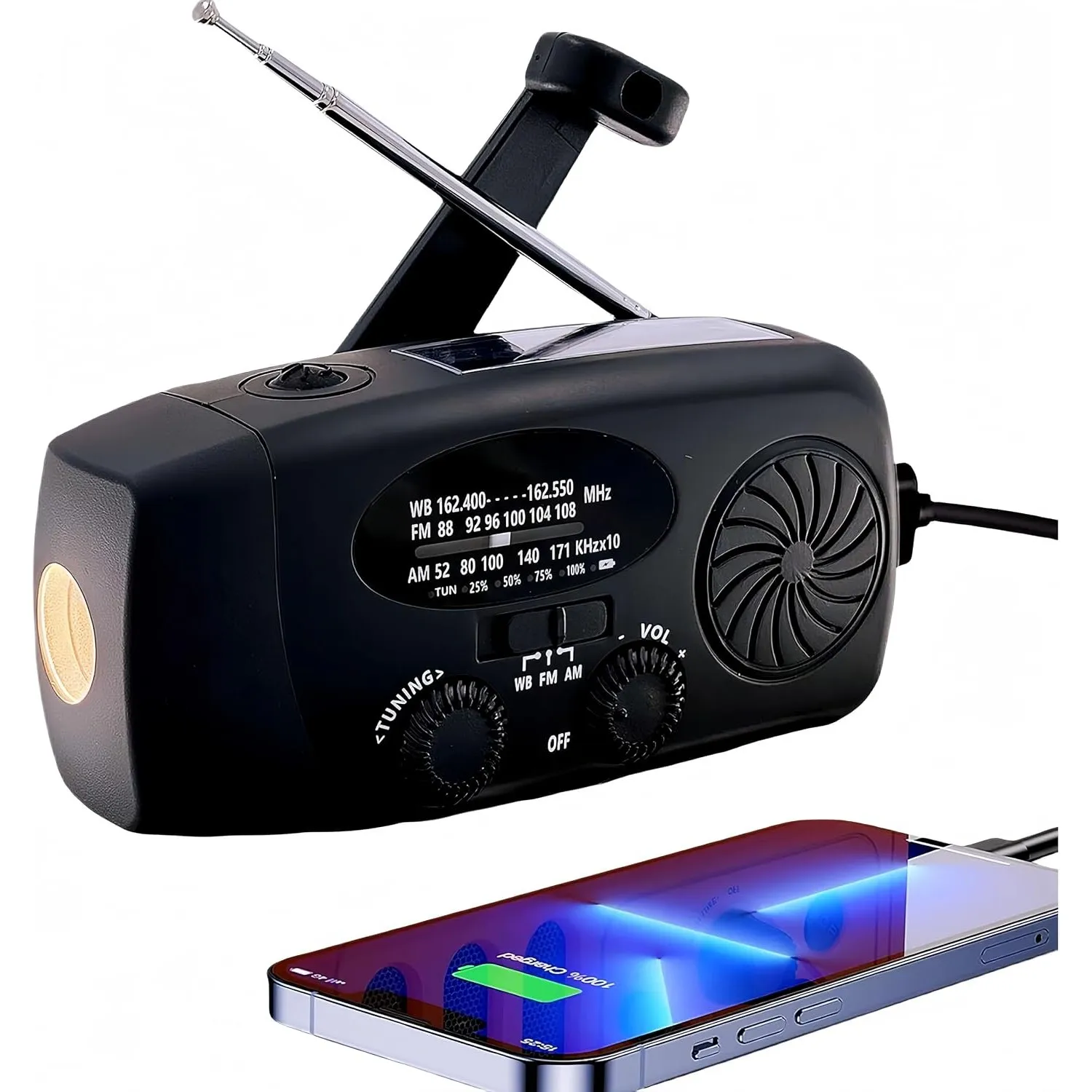 iRonsnow Notfall-Solarradio, tragbares Kurbelradio mit LED-Taschenlampe