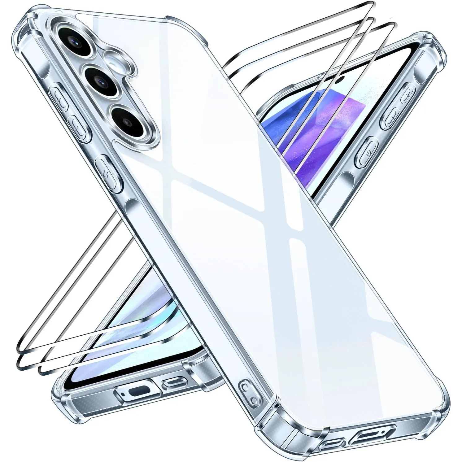 iVoler Nie Vergilbung Klar Hülle für Samsung Galaxy A55 5G mit Stoßfest Schutzecken, 1 Handyhülle mit 3 Stück Panzer Sc…