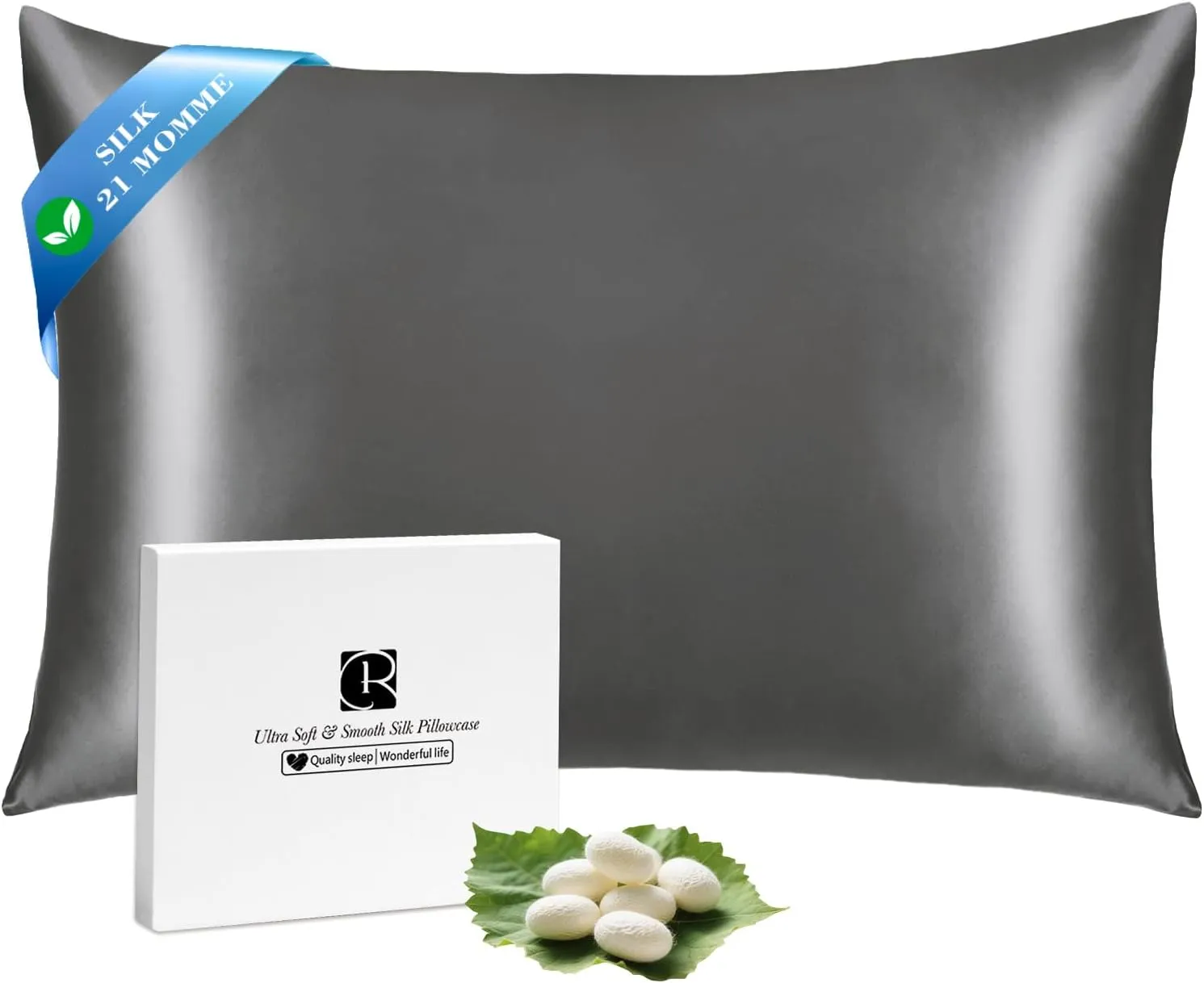 Ravmix Silk Pillowcases for Hair and Skin, with Hidden Zip, Mulberry Silk on Both Sides, 40 x 80 cm, 1 Piece, Anthracite