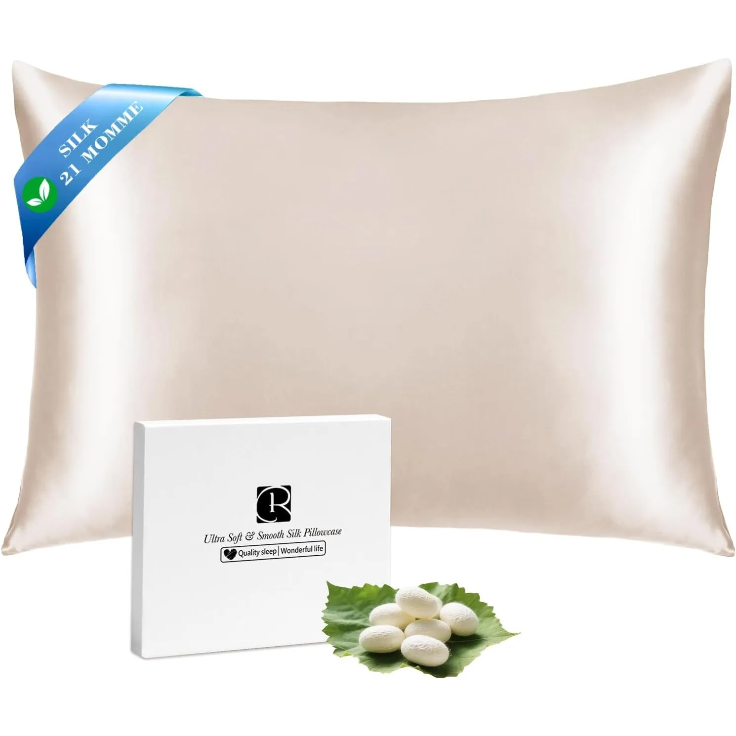 Ravmix Seidenkissenbezug 40x60 Maulbeerseide, für Haar & Haut, Beige | Silk Pillowcase mit verstecktem Reißverschluss, …