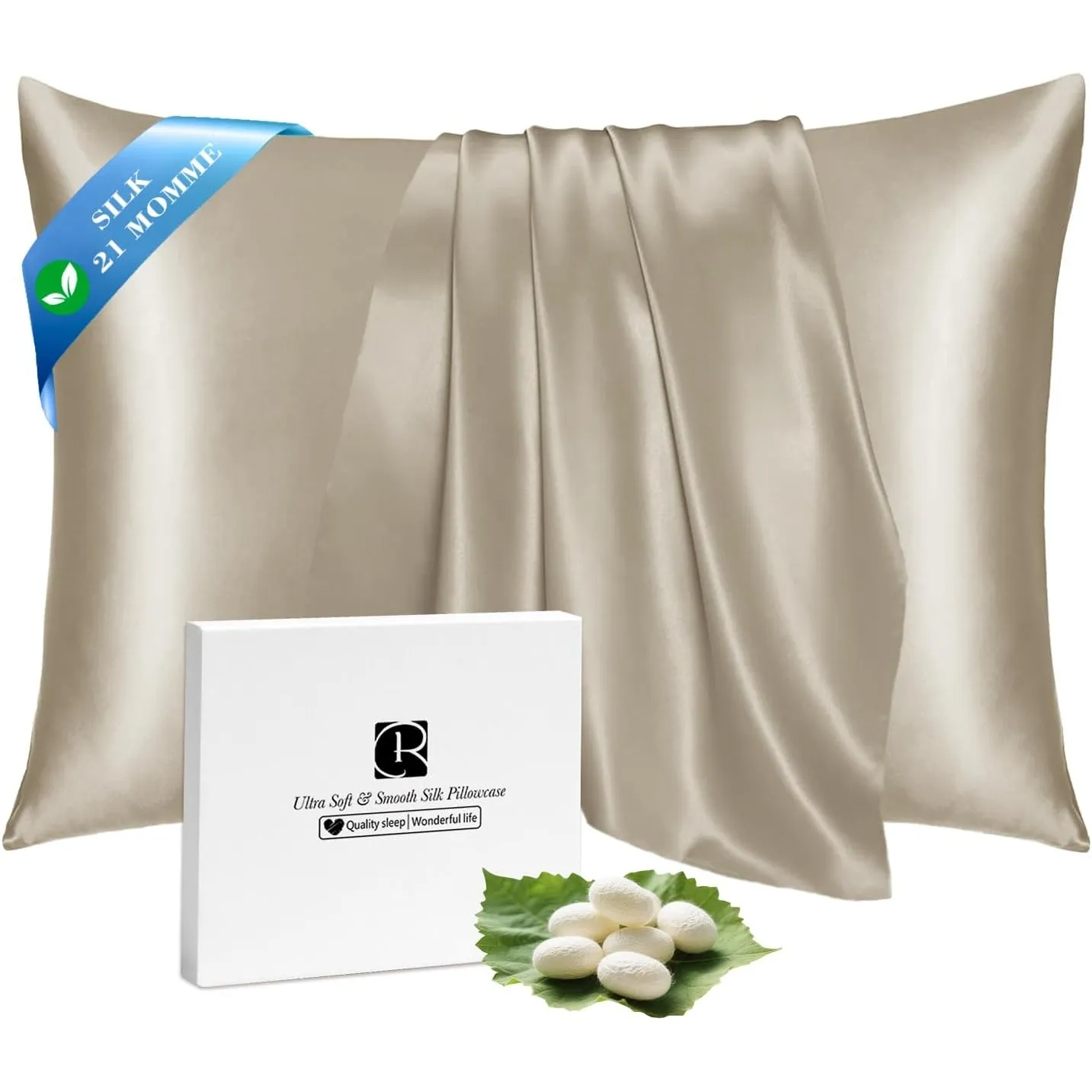 Ravmix Seidenkissenbezug 40x80 Maulbeerseide, für Haar & Haut, Taupe
