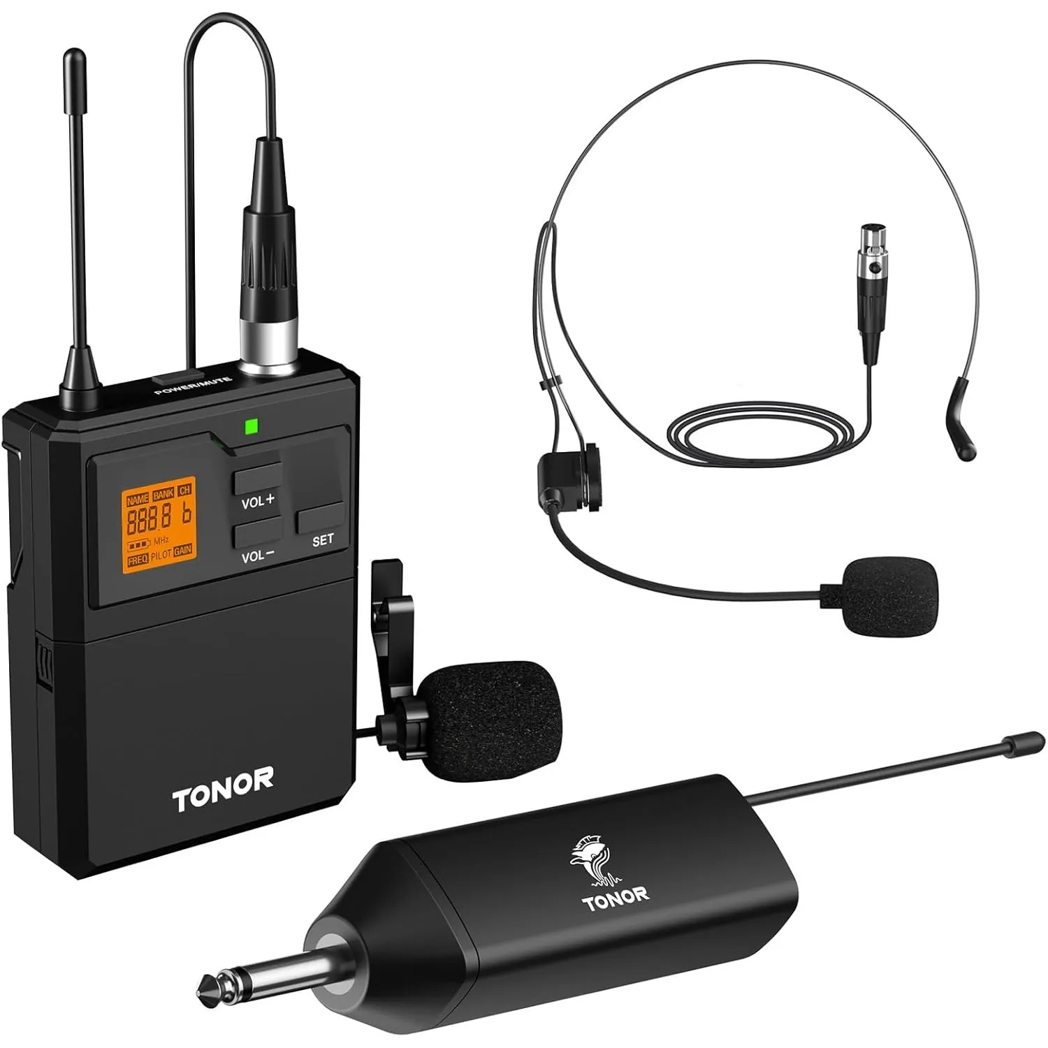TONOR UHF Mikrofon Kabellos Set mit Headset Kopfbügel Funkmikrofon/Lavalier Ansteckmikrofonen Bodypack Transmitter, Emp…