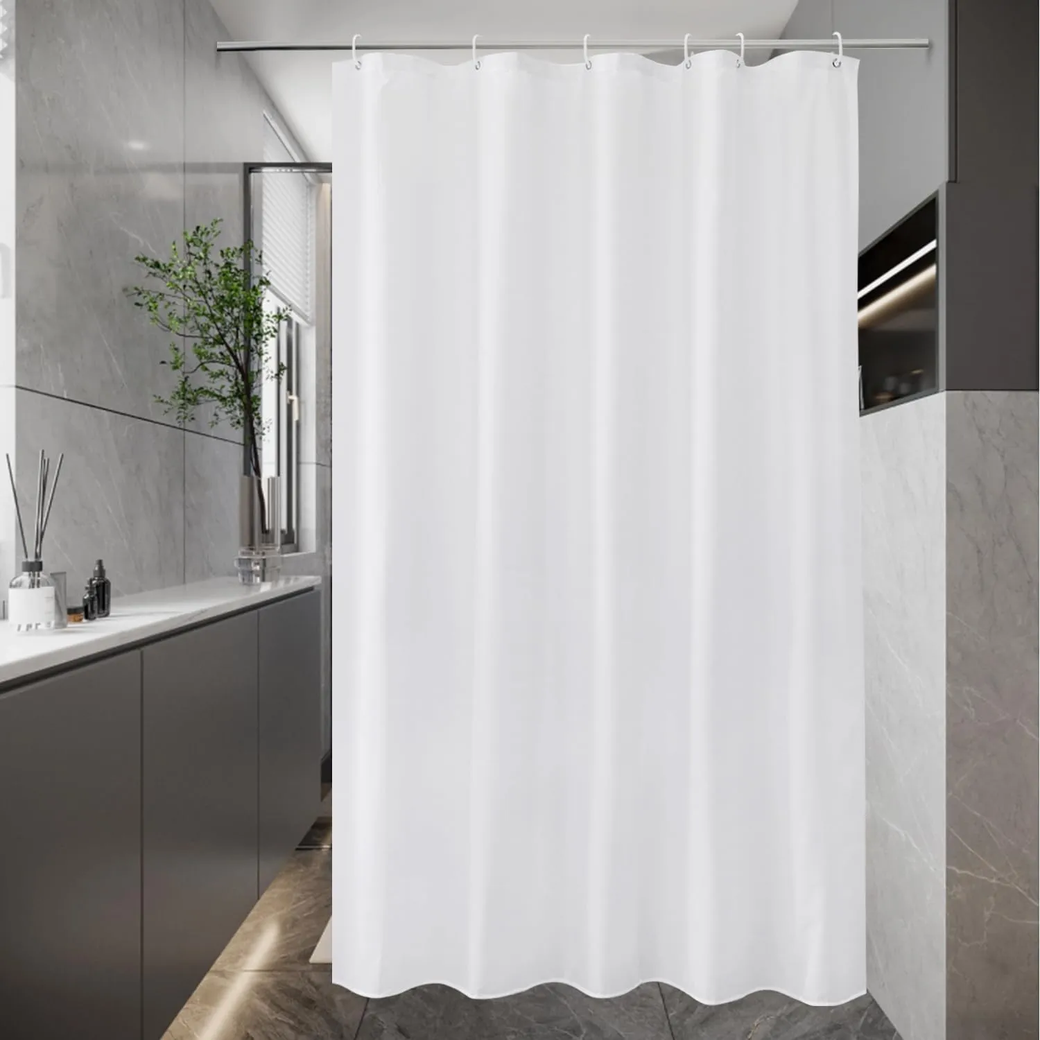 EurCross Duschvorhang 100x200 Schmaler Weiß Duschvorhänge, Textil Stoff Wasserdicht Badvorhang, Antischimmel Antibakter…