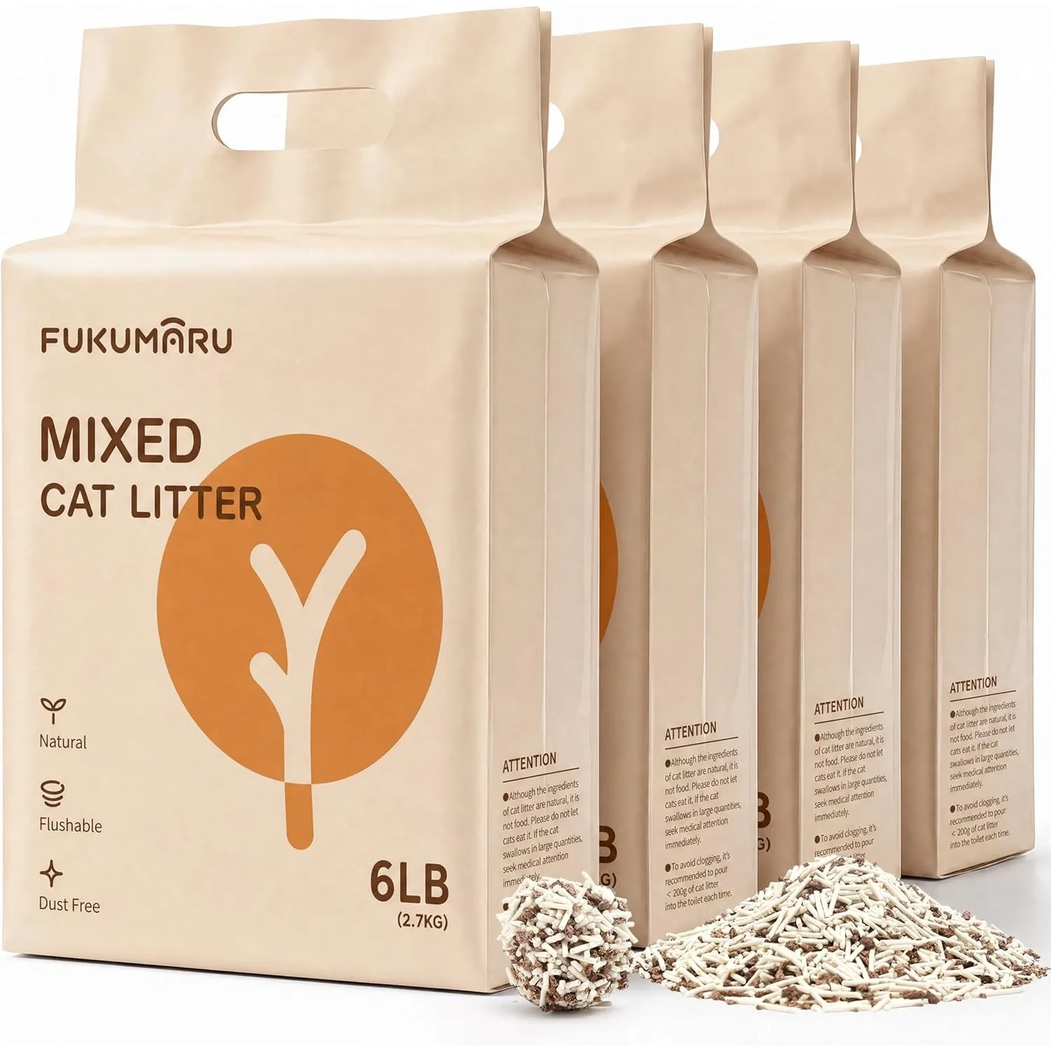 FUKUMARU Tofu Katzenstreu 10.8kg, Klumpstreu für Katzen, Staubfrei und Leicht klumpend, Gemischtes Apfelholzpellets, Ge…