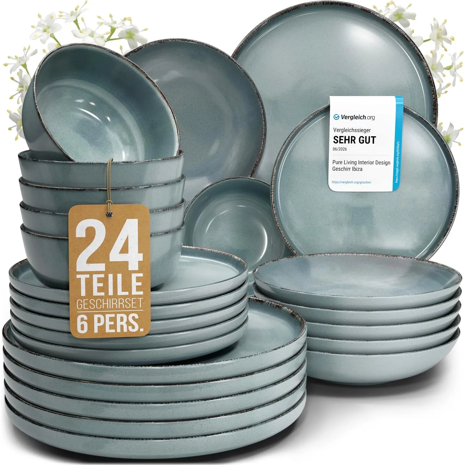 Steingut Geschirrset 6 Personen Rustic 24 tlg. TESTSIEGER, Hochwertiges Landhaussttil Steingut Geschirr Set, Schüssel- …